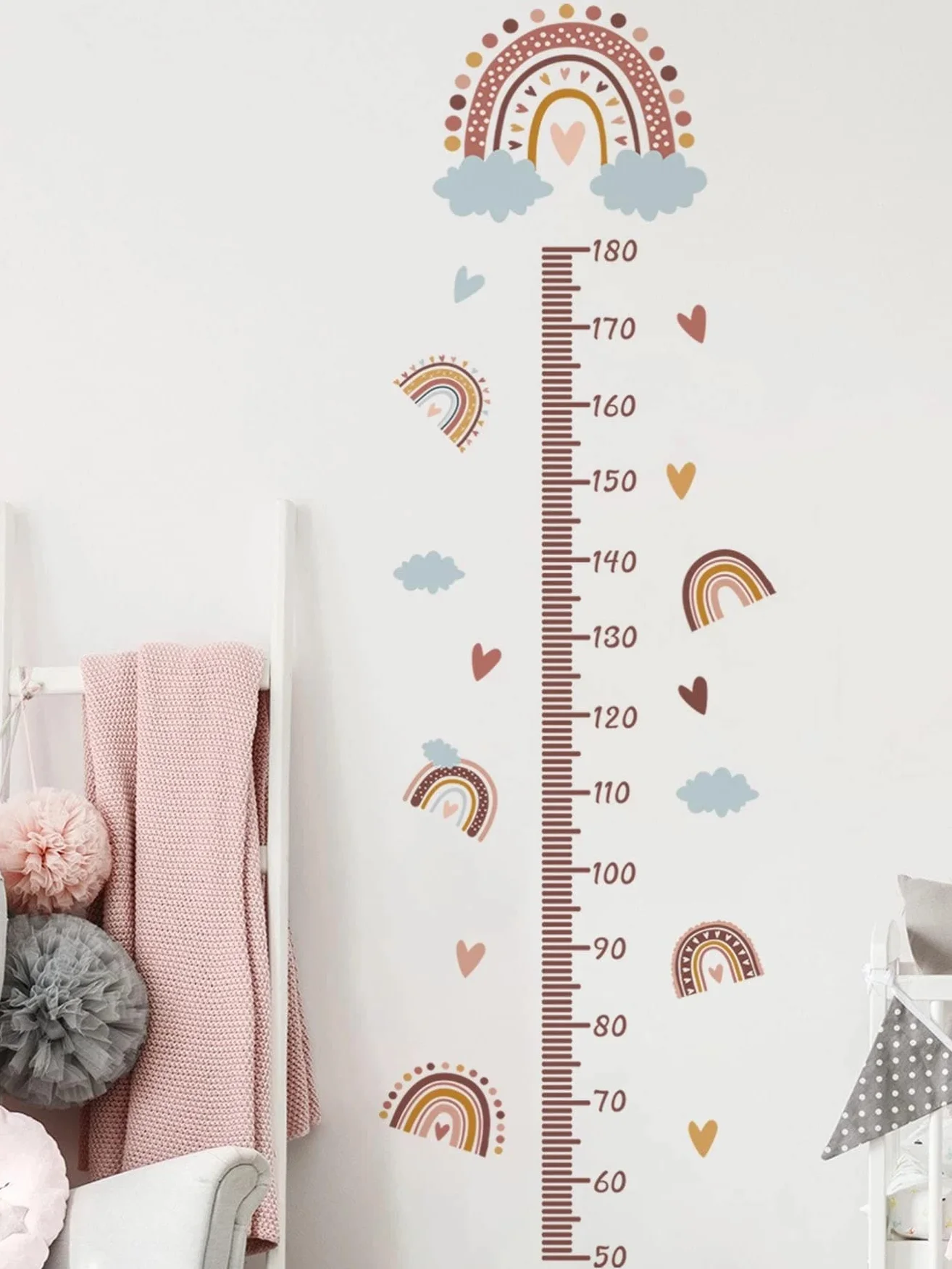 Klej Linijka Wzrost Dziecka z Rainbow and Chmurs Design - Mierzy do 180cm wzrostu