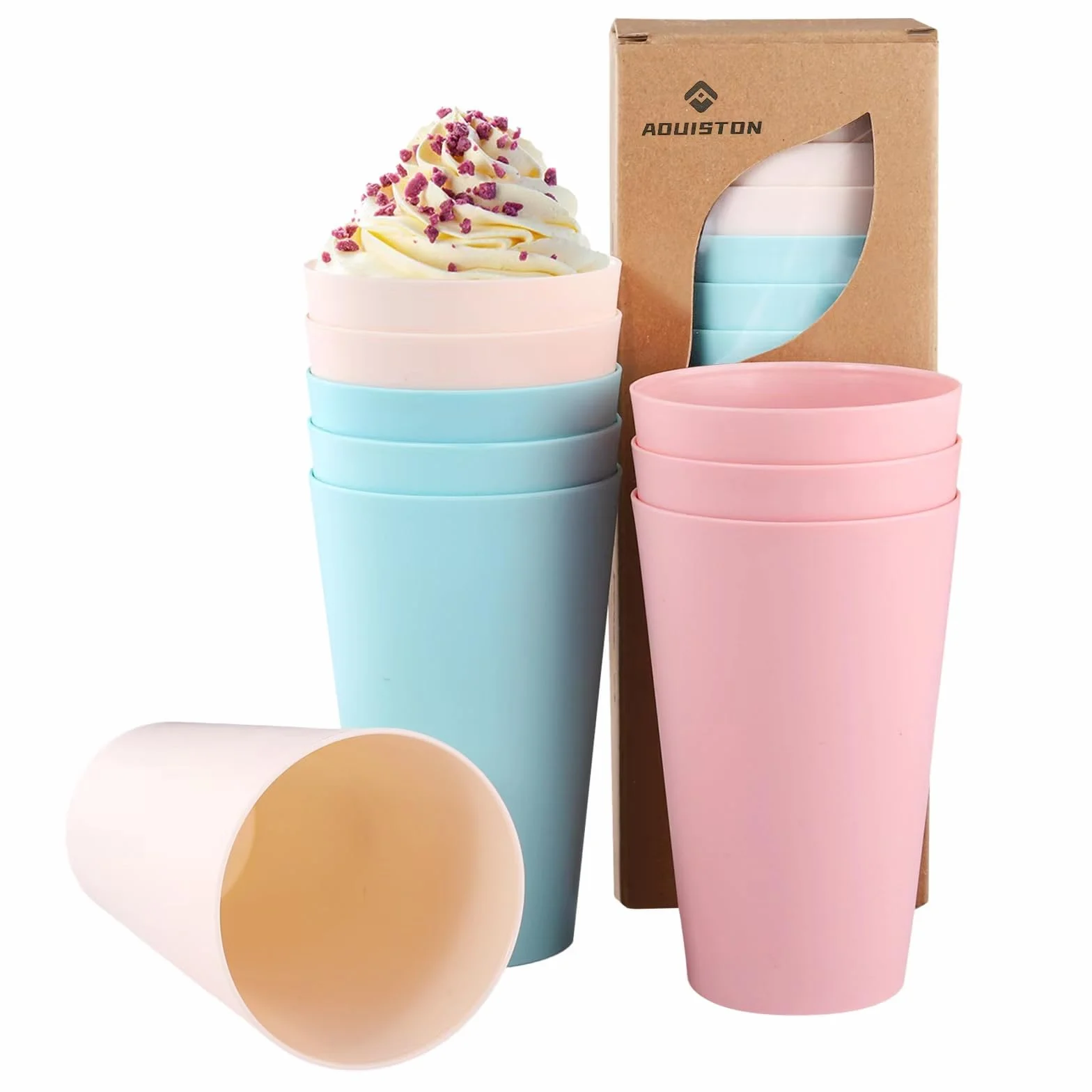 Plastikowe szklanki 9 x 430 ml - plastikowe kubki dla dzieci - nietłukące się kubki dla dzieci - zestaw kubków wielokrotnego użytku - idealny na urodziny i kemping