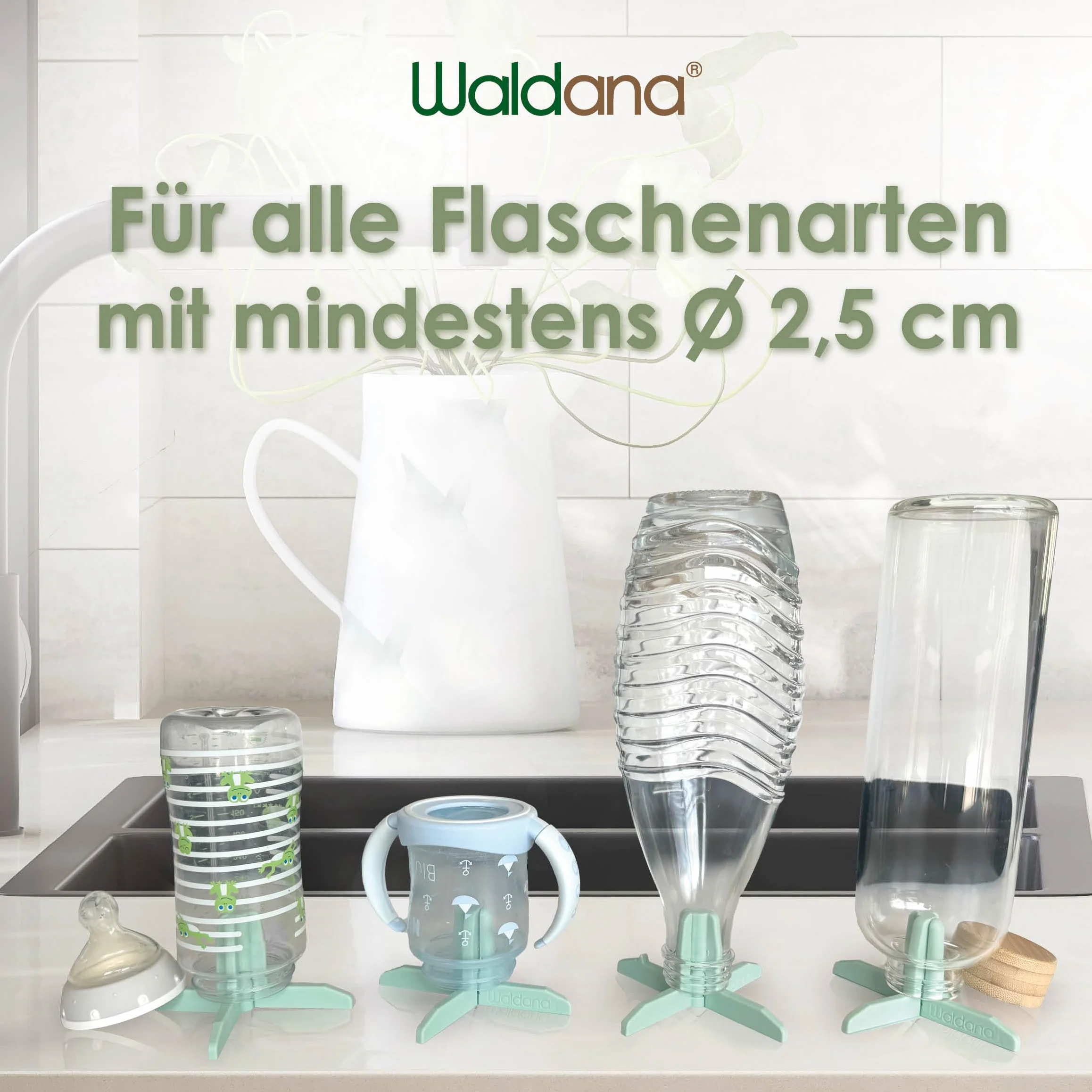 Suszarka na butelki (opakowanie 4 sztuki) Odpowiednia dla karafki szklanej SodaStream I Zarejestrowany wzór I Suszarka na butelki z organicznego plastiku dla niemowląt
