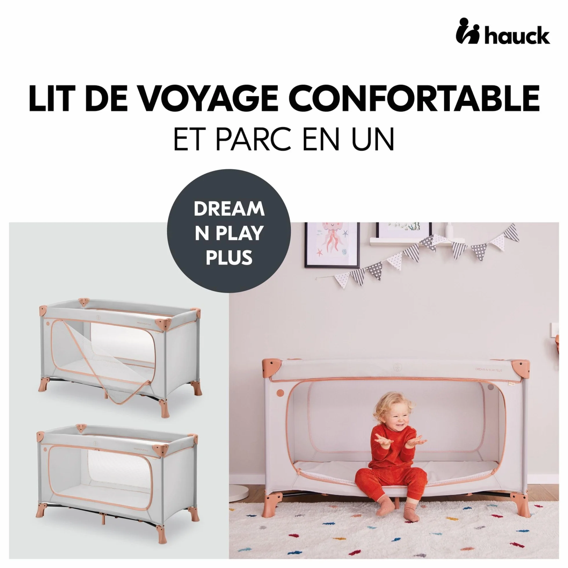 hauck Bebe Dream N Play Plus łóżko parasolowe składane kompaktowe od urodzenia do 15 kg Dusty Cork