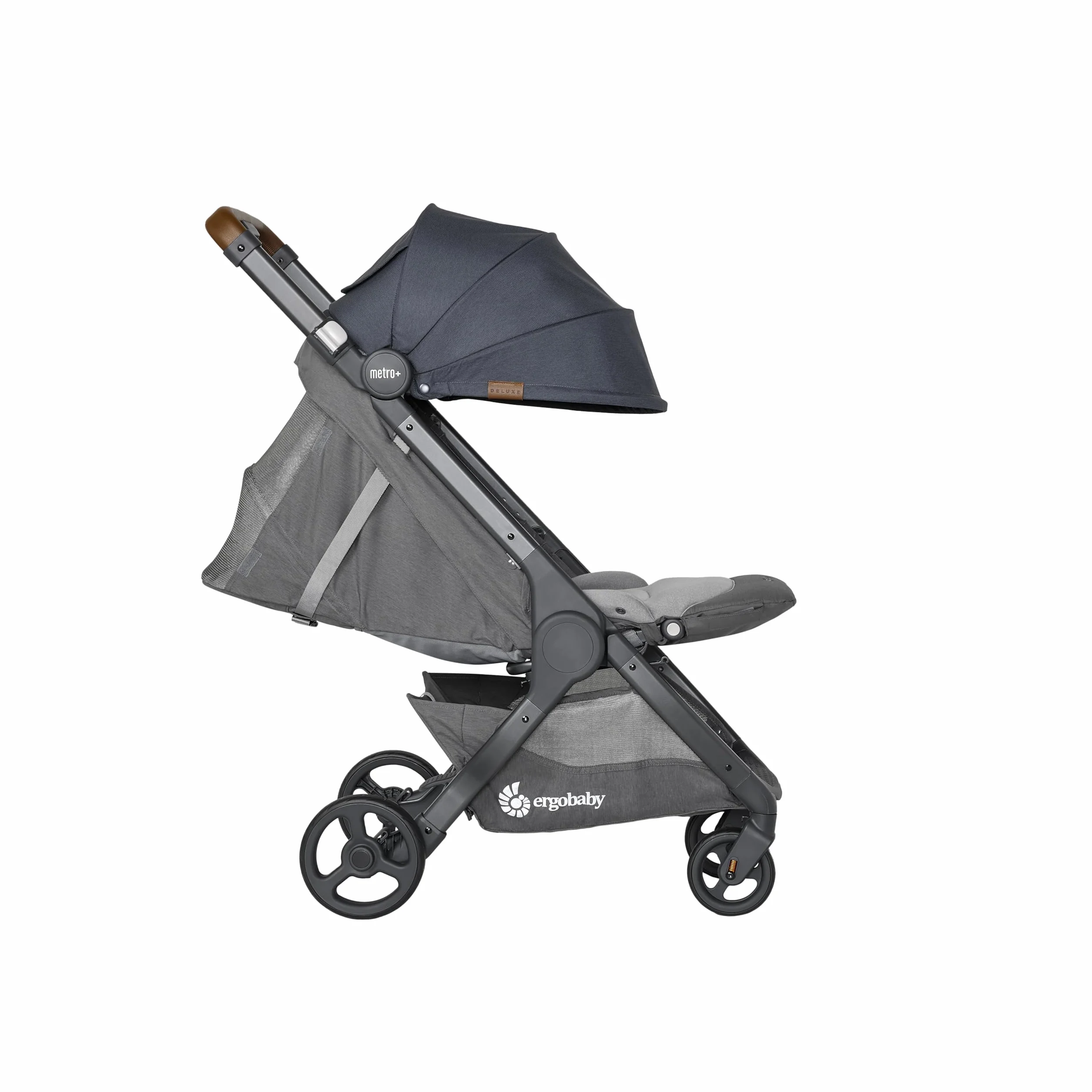 Ergobaby Metro+ Deluxe wózek dziecięcy z funkcją leżenia, wózek dziecięcy premium od urodzenia do 22 kg, składany i kompatybilny z fotelem samochodowym, kierownica z regulacją wysokości, London Grey