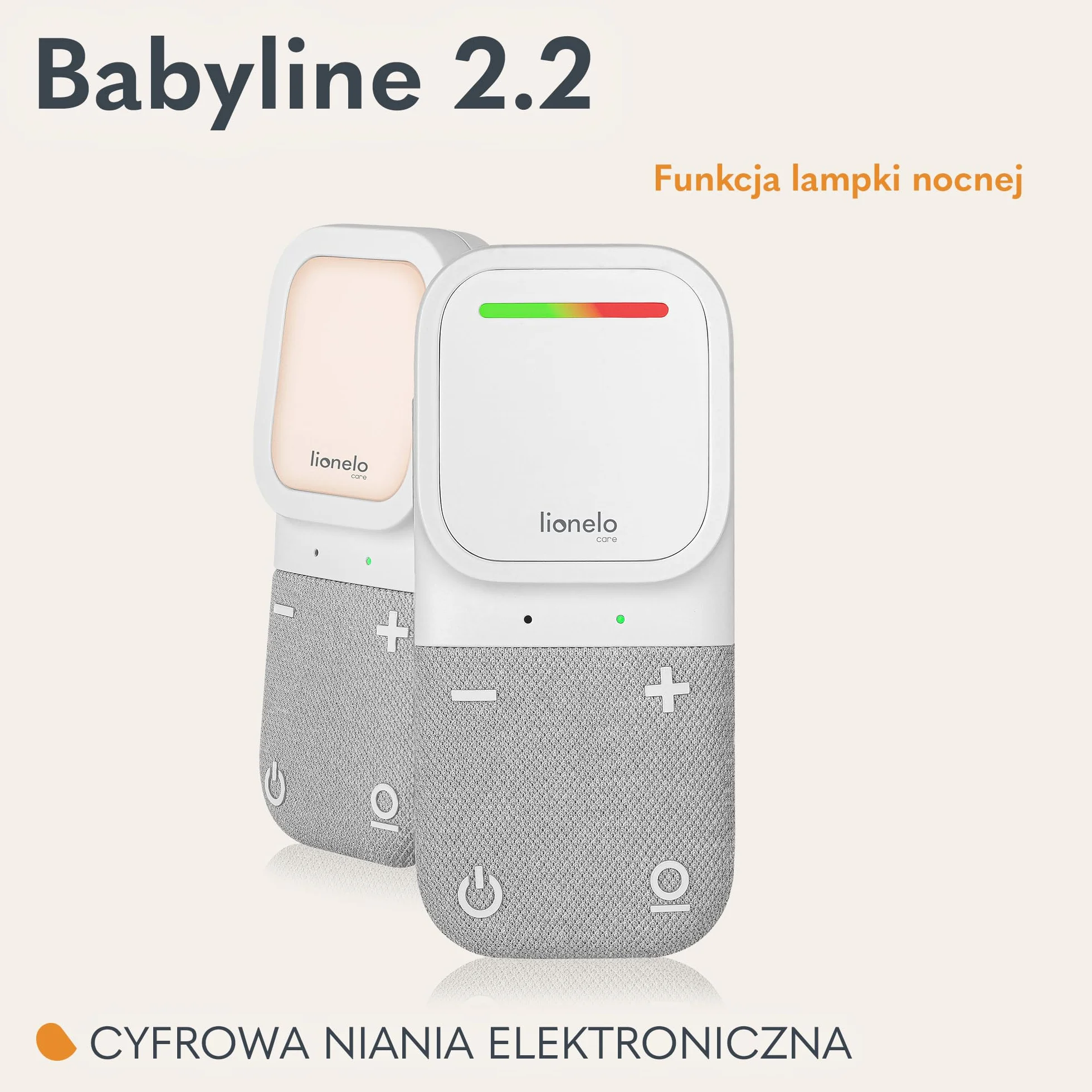 LIONELO Babyline 2.2 Niania Elektroniczna Audio z Lampką Nocną, Zasięg do 400 m Dwustronna Komunikacja Tryb Oszczędzania EcoVox, Alarmy, Bateria do 12 h, Regulacja Głośności