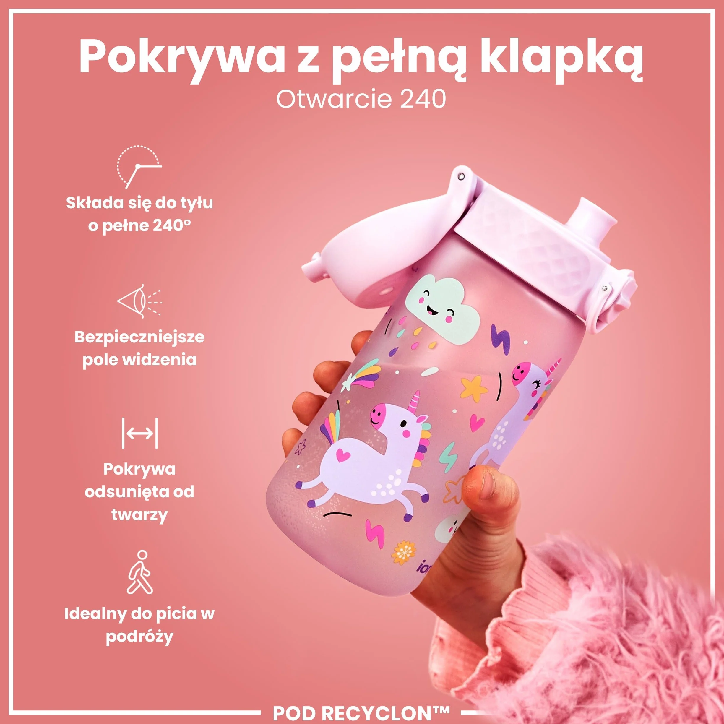 ION8 Butelka na Wodę, Szczelna, Łatwe Otwieranie, Bezpieczny Zamek, Można Myć w Zmywarce, Bez BPA, Higieniczne Pokrycie, Uchwyt do Przenoszenia, Łatwa Czyszczenie