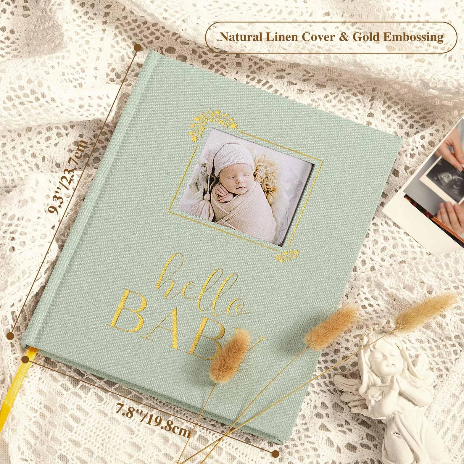 Lanpn Hello Baby, pamiątka, pierwsza 5-letnia pamiątka z okienkiem DIY, lniany dziennik dla niemowląt, wspomnienia, fotoksiążka dla noworodka, kamień milowy dla chłopców, dziewczynek, nowych rodziców