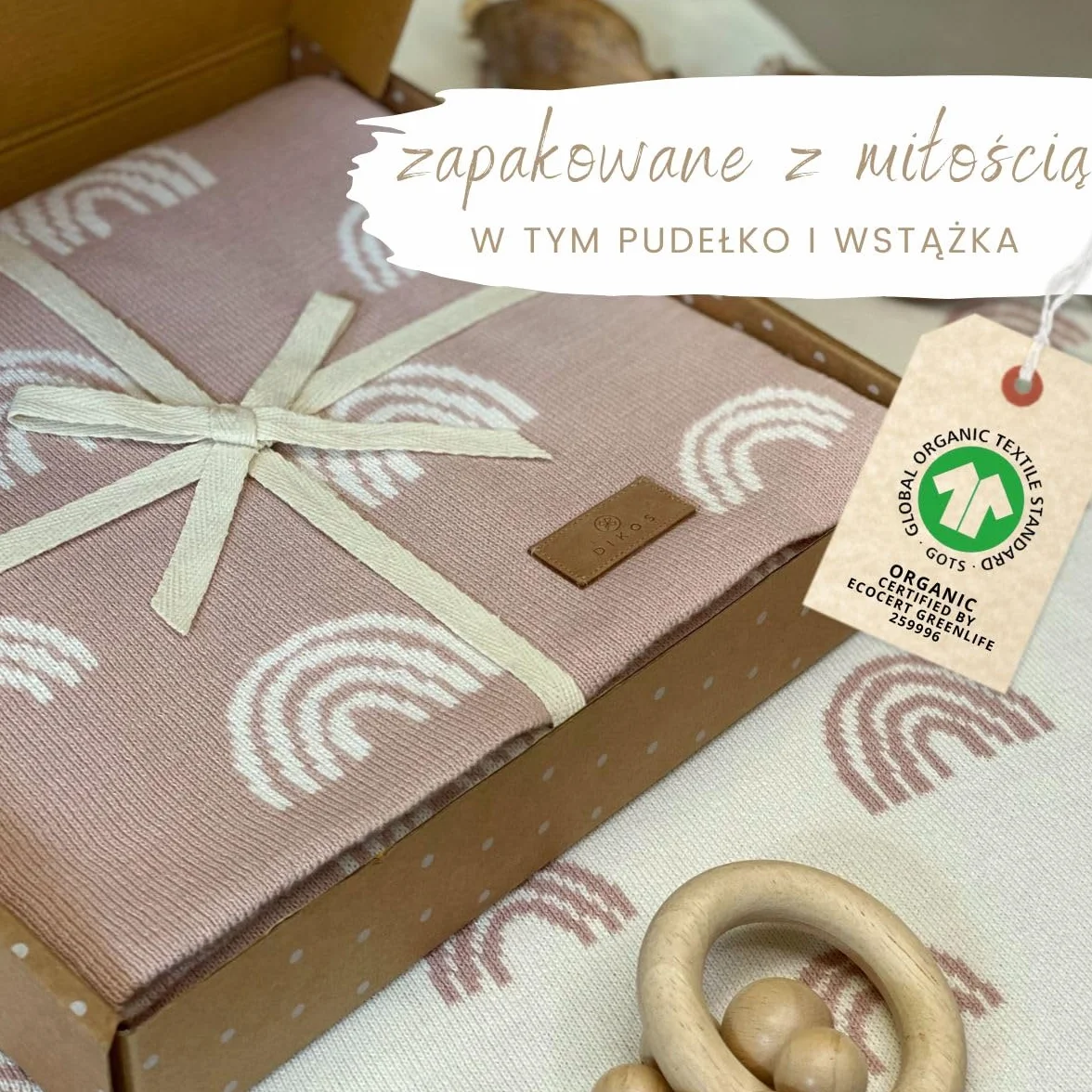 Babydecke Baumwolle rosa Regenbögen - aus 100% GOTS BIO Baumwolle (kbA kontrolliert biologischer Anbau) Mädchen Strickdecke Baby Decke Baumwolldecke Strick Kinderwagen Kuscheldecke Geschenk zur Geburt