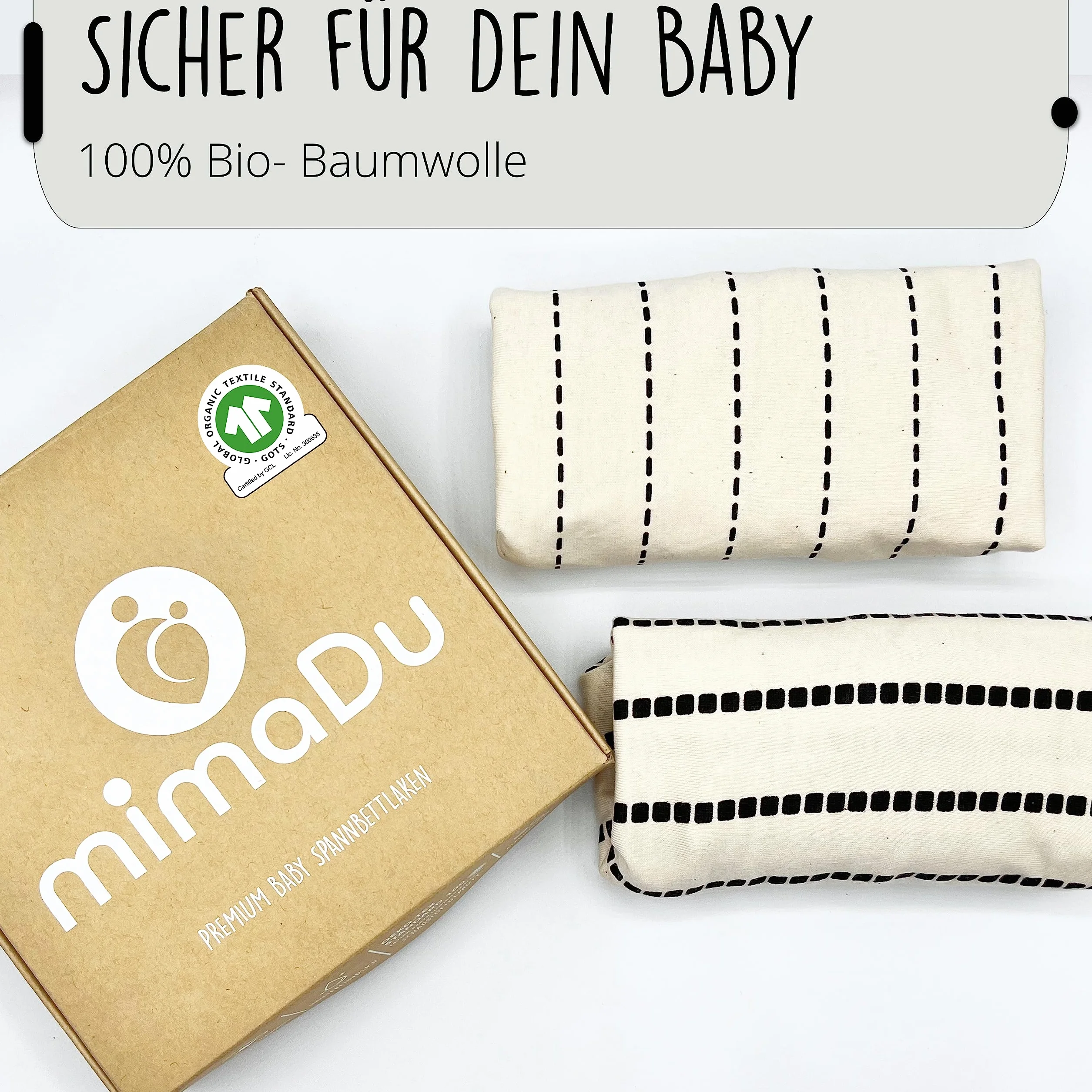 mimaDu - Zestaw 2 prześcieradeł z gumką GOTS z bawełny organicznej 80 x 40 cm, również do wózków dziecięcych, 80 x 35 cm, prześcieradła z gumką do wózków dziecięcych, wózków wiklinowych, kosza