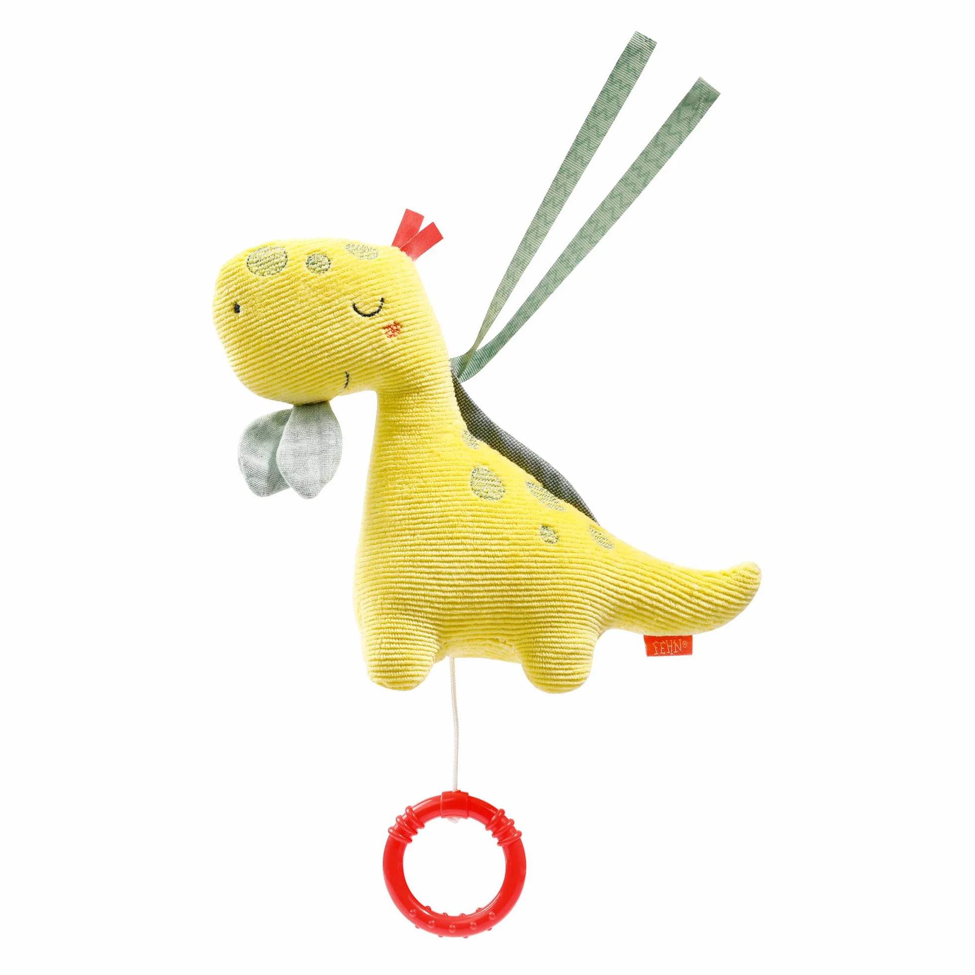 Fehn Mini-Spieluhr Dino – Kuscheltier & Einschlafhilfe mit Mozarts Wiegenlied für Babys & Kleinkinder