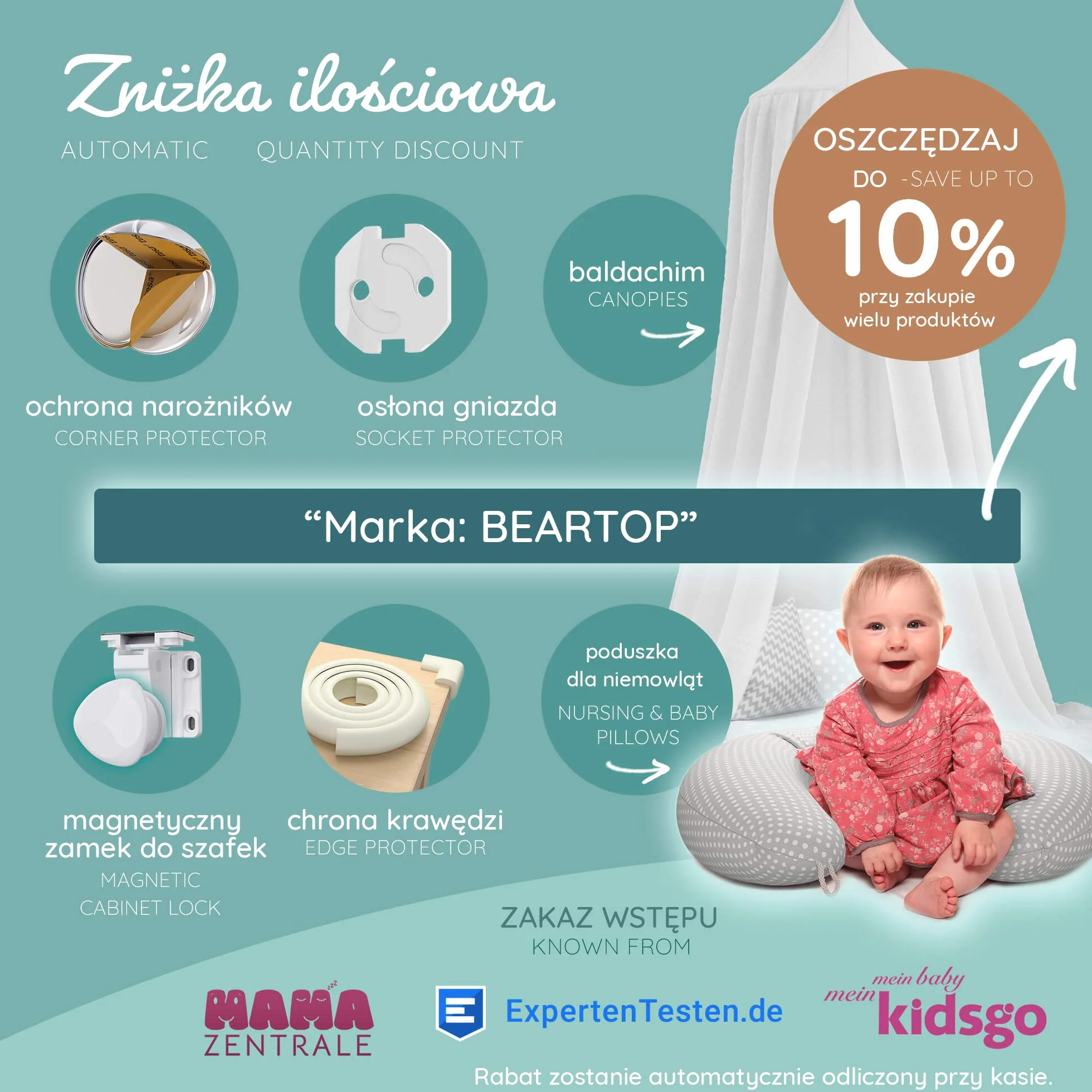 BEARTOP GH67 Zabezpieczenie Do Szuflad Przed Dziećmi, 8 Sztuk, Biały