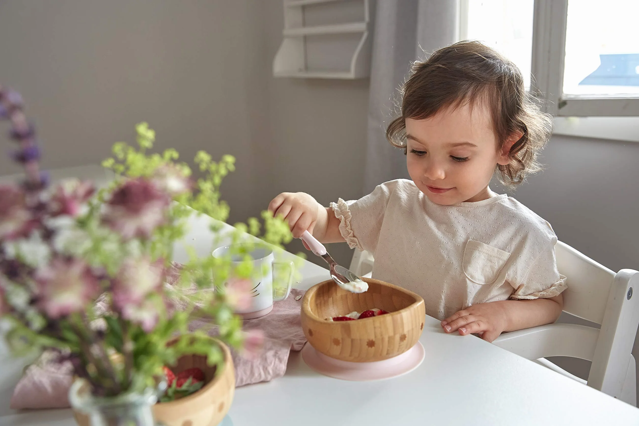 LÄSSIG Miska dla dzieci bambus/drewno z przyssawką silikonową Little Chums Mouse