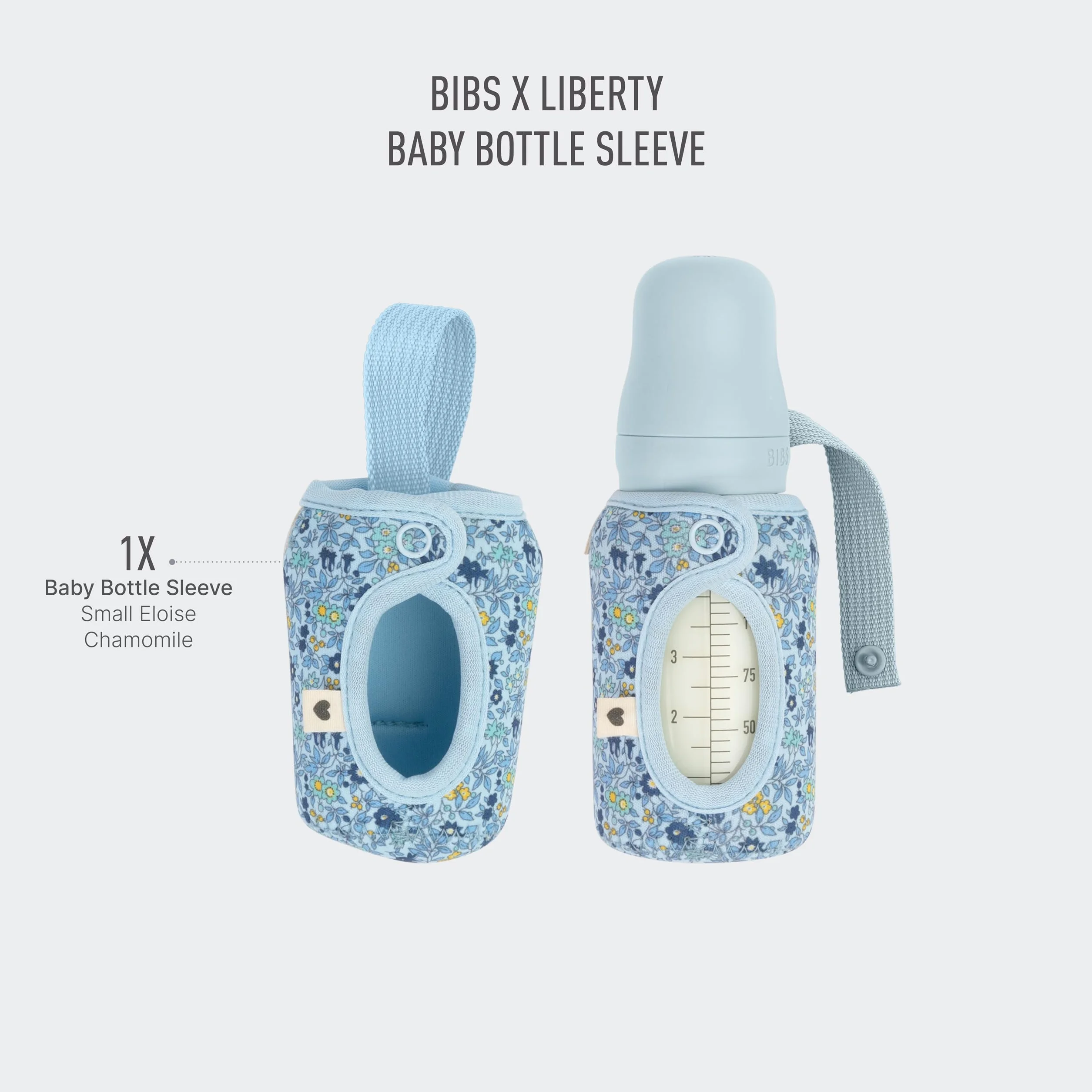BIBS x LIBERTY Pokrowiec na butelkę dla niemowląt 110ml - Neoprenowa osłona ochronna, Wzór Liberty, Small, Charmomile Lawn Baby Blue