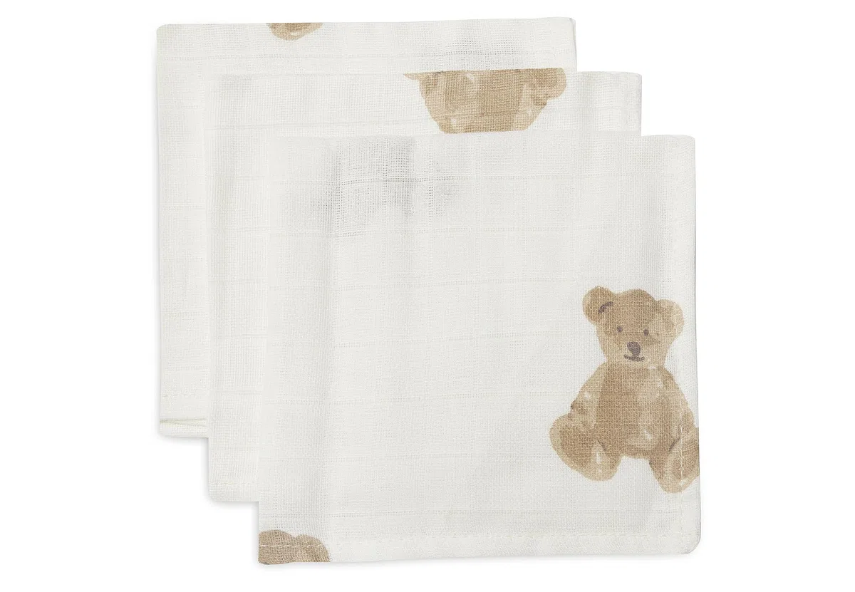 Jollein 537-848-66095 Ściereczki do muślinu, zestaw 3 sztuk, biały miś (31 x 31 cm)