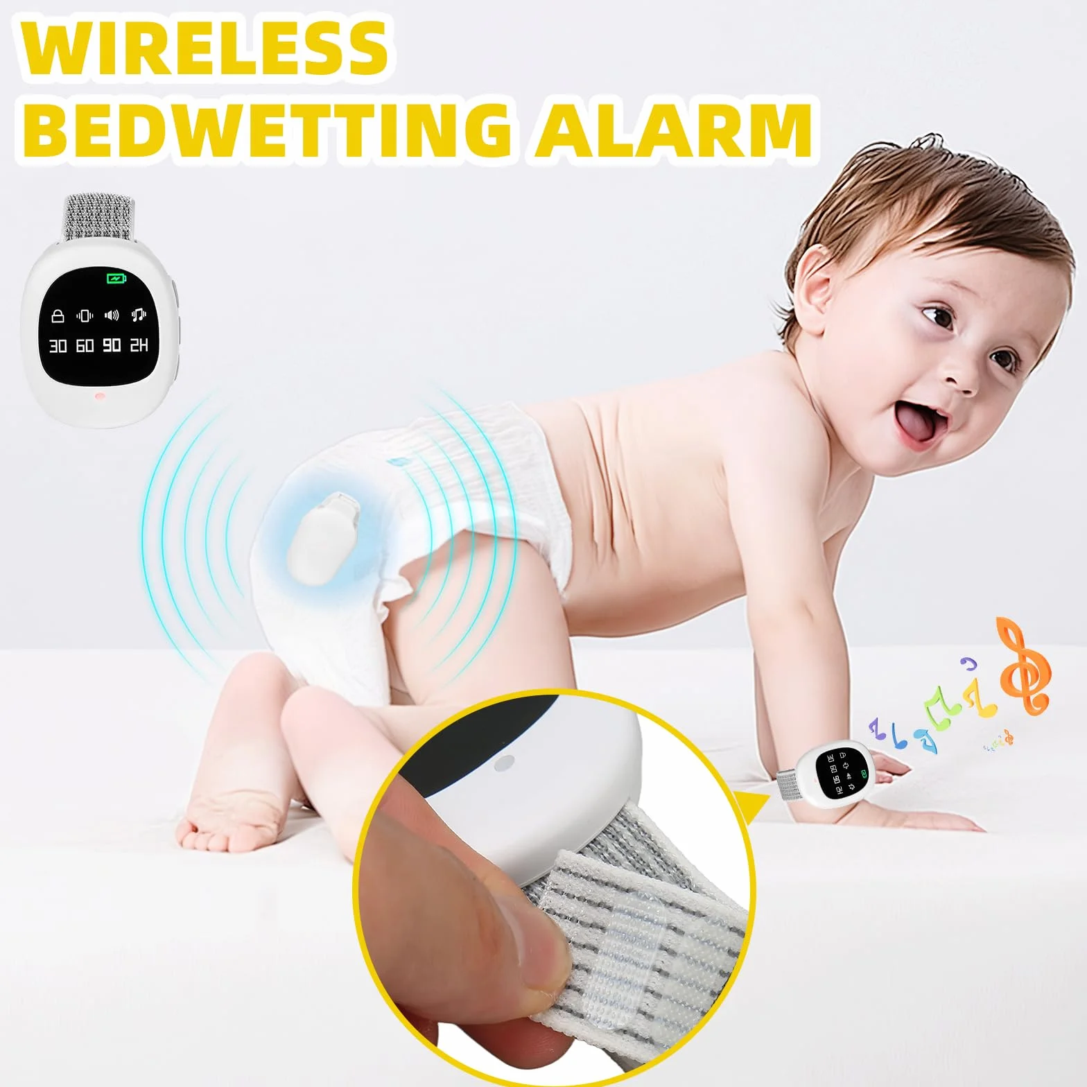 Bezprzewodowy alarm o moczeniu nocnym, z 3 trybami przypomnienia, ładowany przez USB-C, wysoka czułość, czujnik moczenia nocnego dla dzieci starszych i chorych na obłożnie