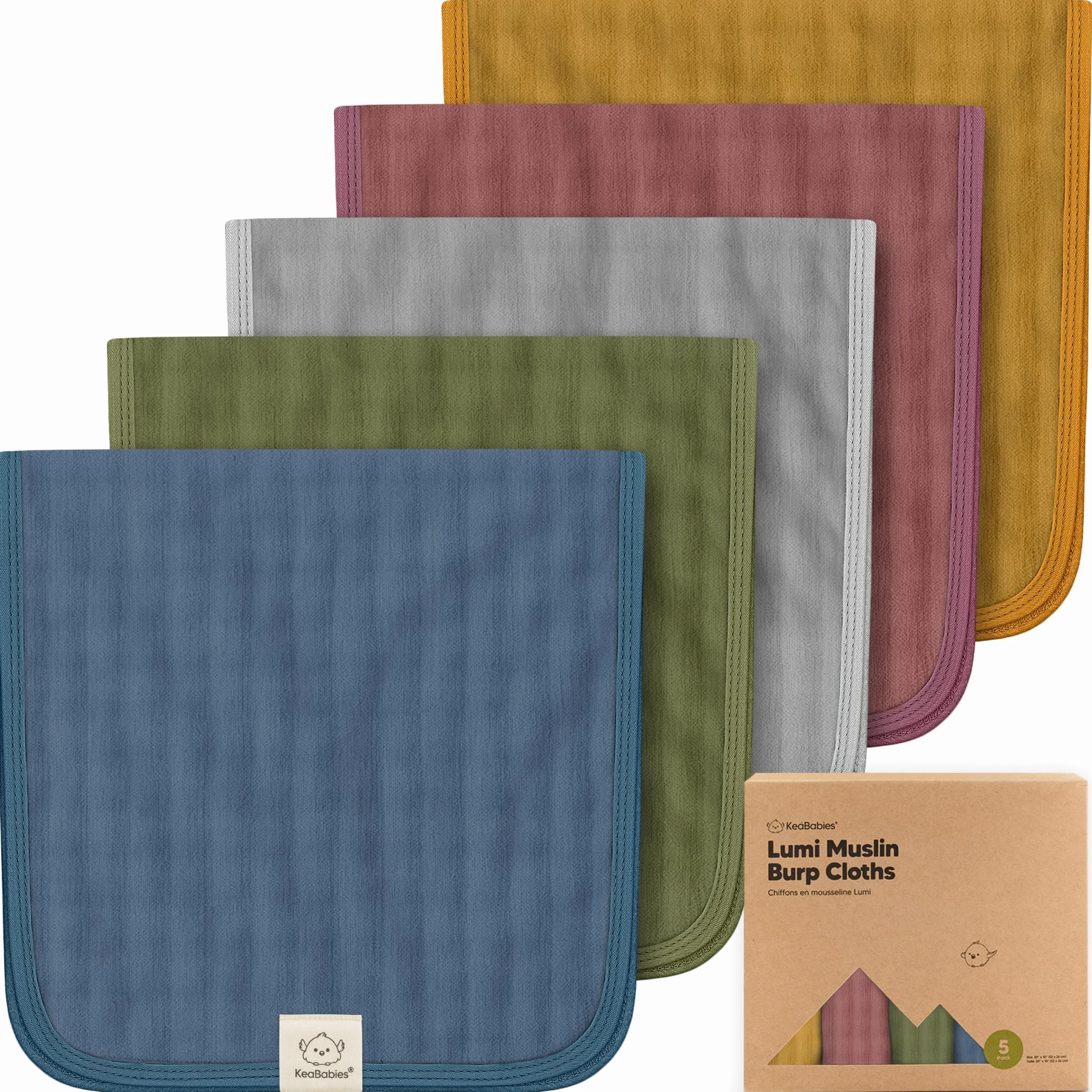 Muslin Burp Cloths for Baby Boys Girls - Viscose Bamboo Cotton Burp Cloth 5-Pack Corals