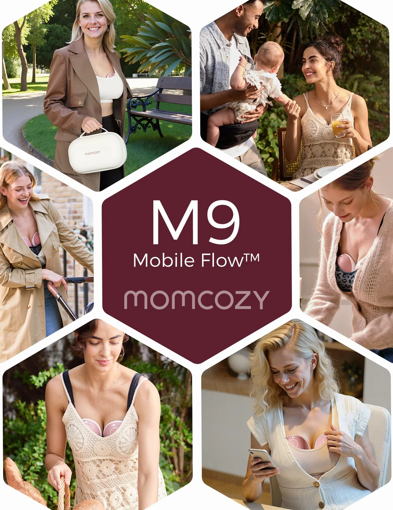 Momcozy M9 Mobilny laktator bez użycia rąk, elektryczny z aplikacją, 15 stopni, 24 mm, czerwony