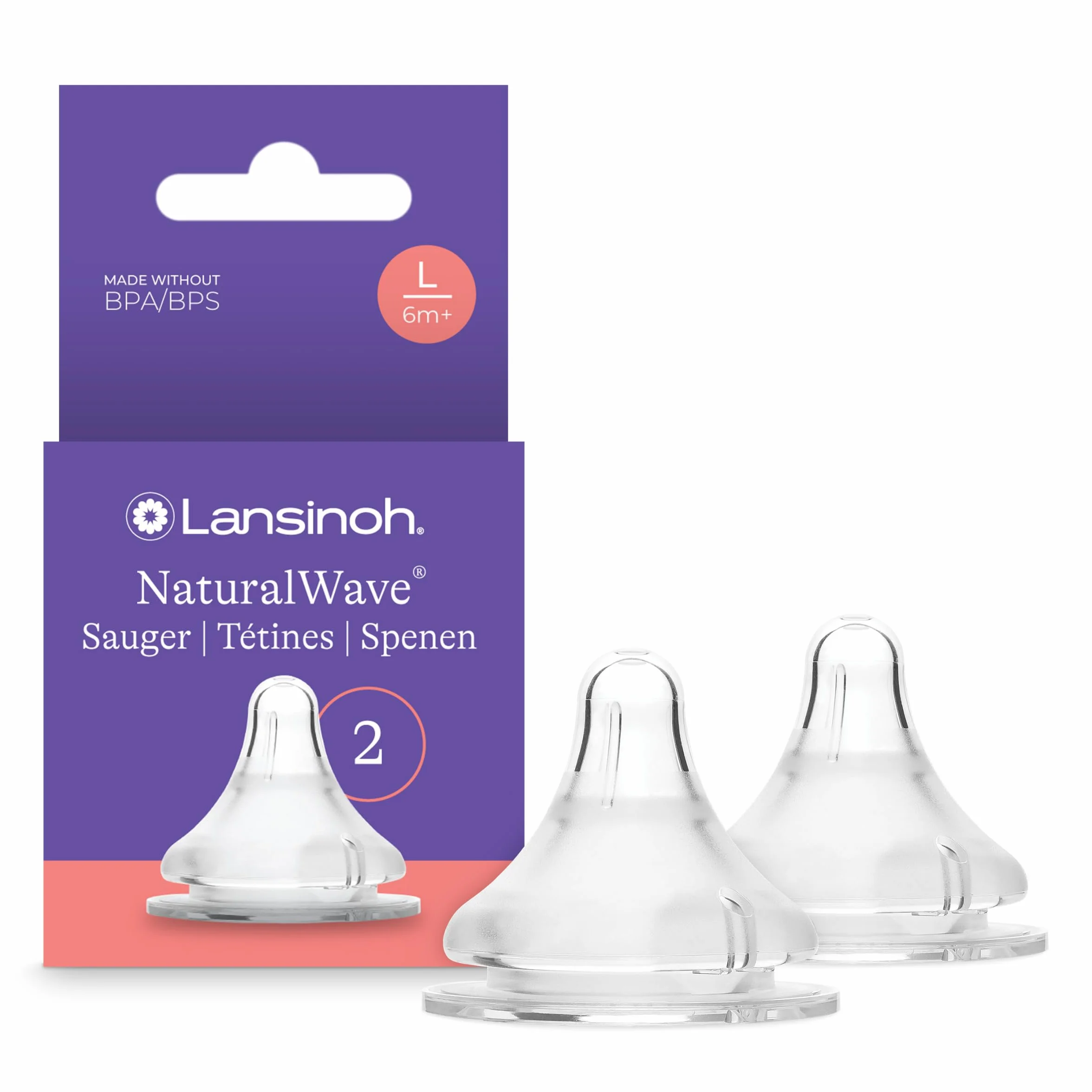 Lansinoh NaturalWave Sauger L Silikon, 2 Sztuka Zuignap