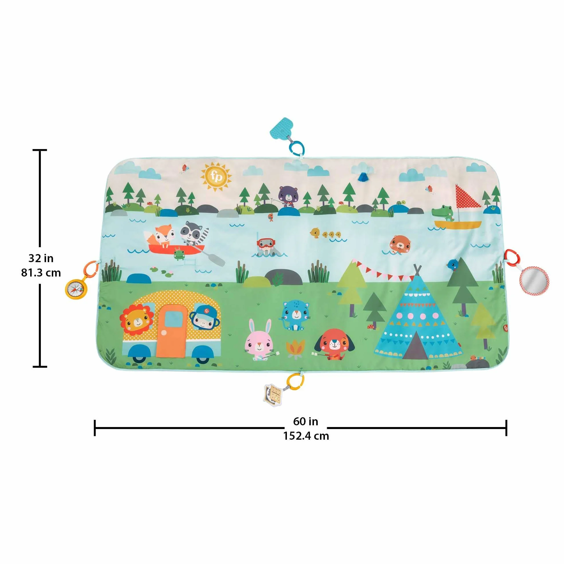 Fisher-Price Wielkie przygody Duża mata do zabawy o długości 152 cm z zabawkami dla noworodków i niemowląt, GXR53