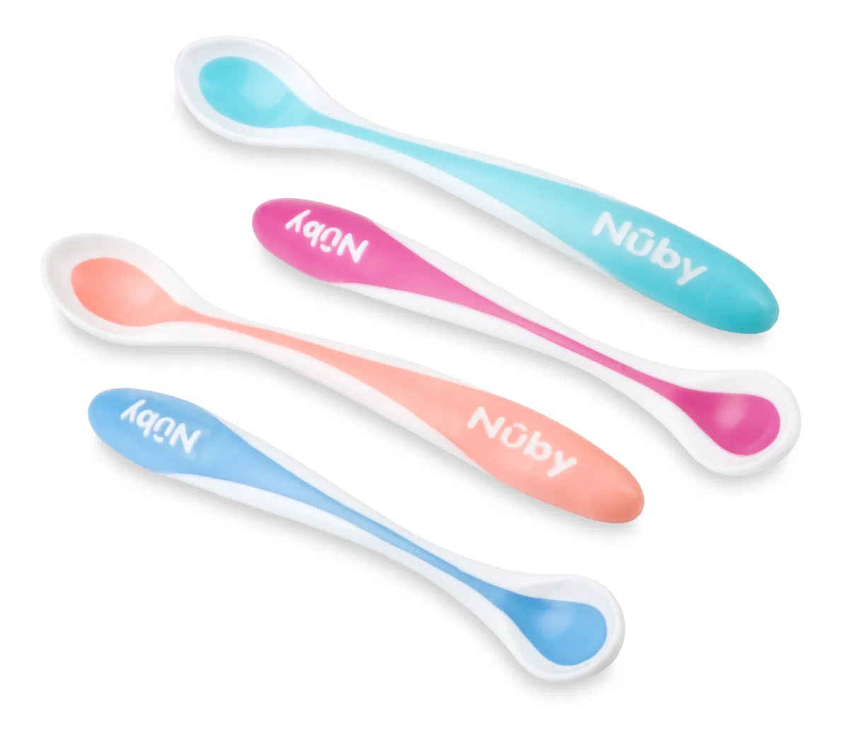 Nuby - Łyżka z czujnikiem ciepła dla niemowląt Hot Safe – 4 sztuki – 3+ miesiące – kolor nie do wyboru