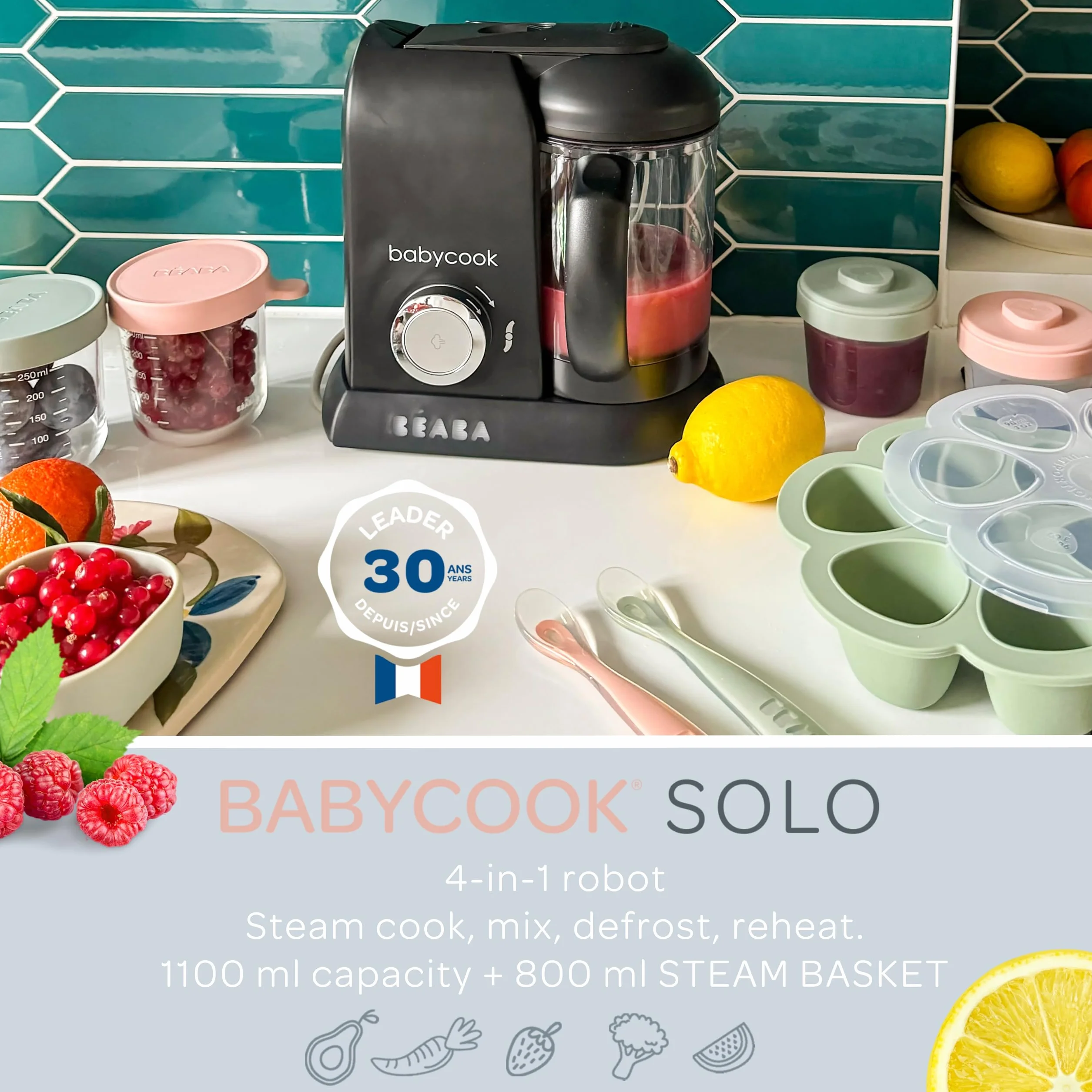 Béaba - Babycook Solo - ekspres do żywności dla niemowląt - 4 w 1: Procesor żywności dla niemowląt, blender i kuchenka - miękki parowiec gotowanie - szybkie - urozmaicenie żywności dla Twojego dziecka