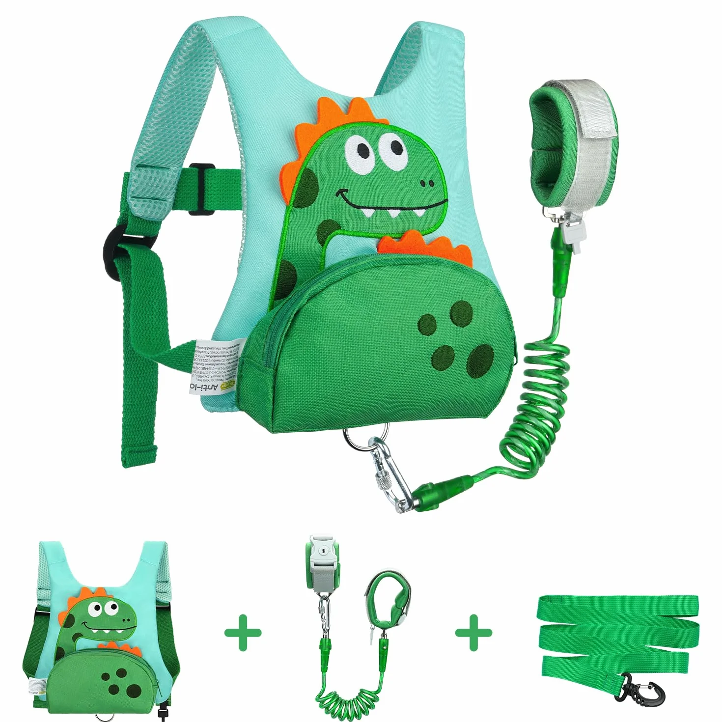 Dr.meter Uprząż 3 w 1 dla malucha, plecak z lejcami 30 cm, dinozaur, pas bezpieczeństwa z kluczykiem