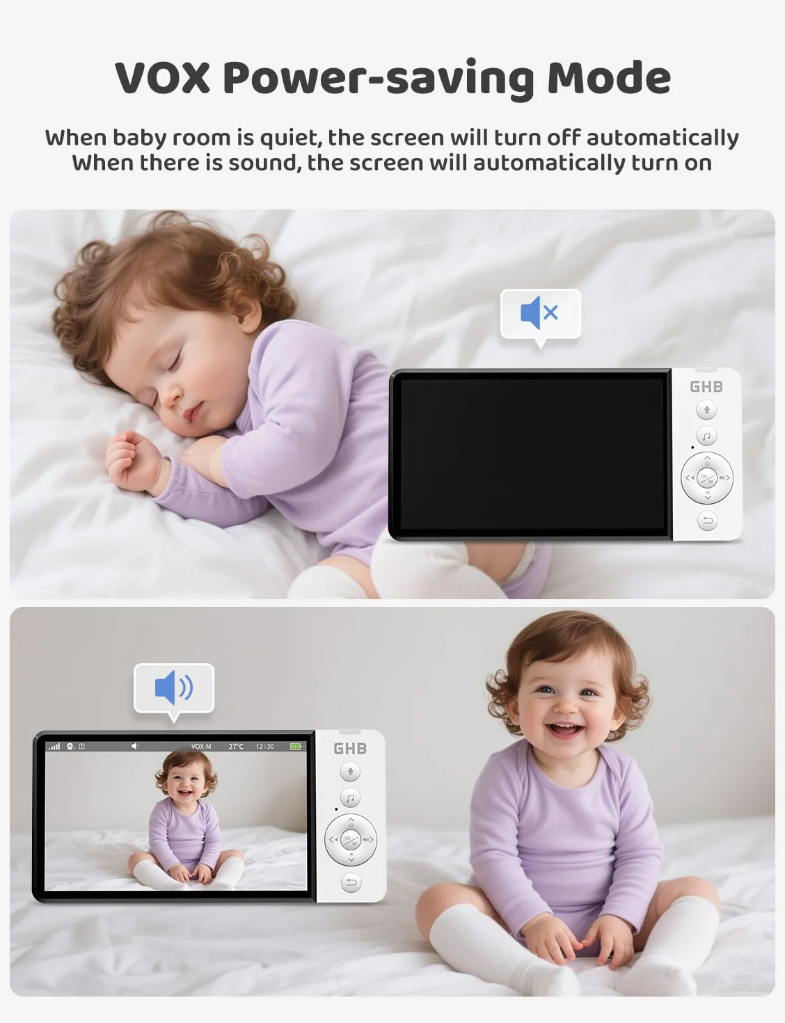 GHB Babyphone Camera 5" 720P HD 5000mAh ekran IPS VOX czujnik temperatury 4-krotny zoom dwukierunkowy dźwięk regulowana głośność