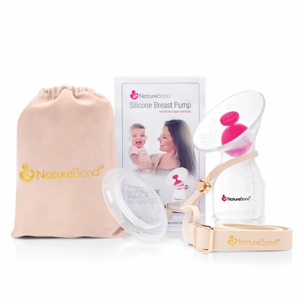NatureBond Ręczny laktator Premium All-in-1 zestaw – silikonowy laktator 100 ml, pokrywka pompki, korek pompki, pasek pompki, worki na pompkę
