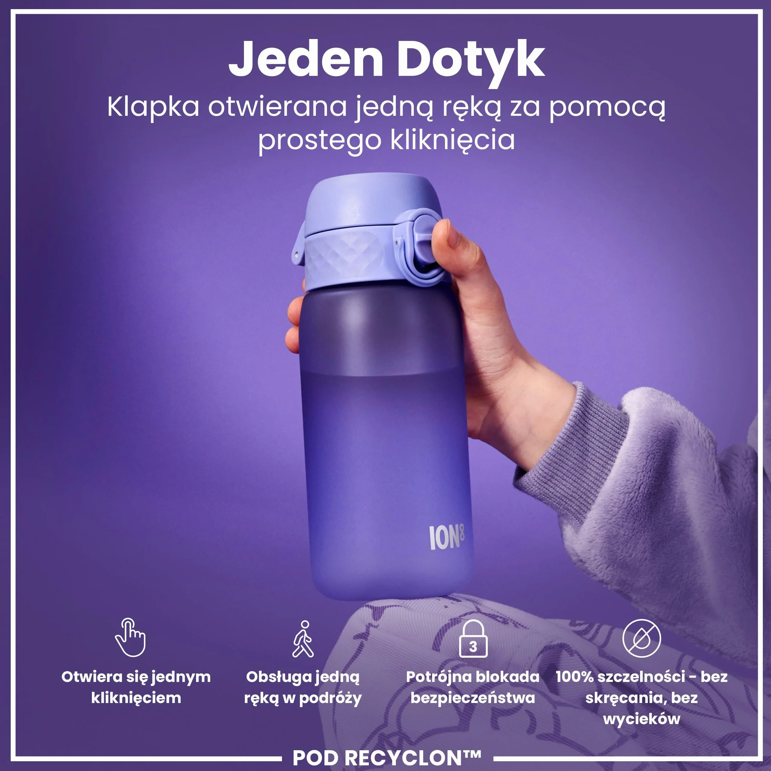 ION8 Butelka dla Dzieci, 350 ml/12 oz, Szczelna, Łatwa do Otwarcia, Bezpieczny Zamek, Można Myć w Zmywarce, Bez BPA, Uchwyt do Przenoszenia, Łatwa do Czyszczenia, Bezwonny, Jasnofioletowy