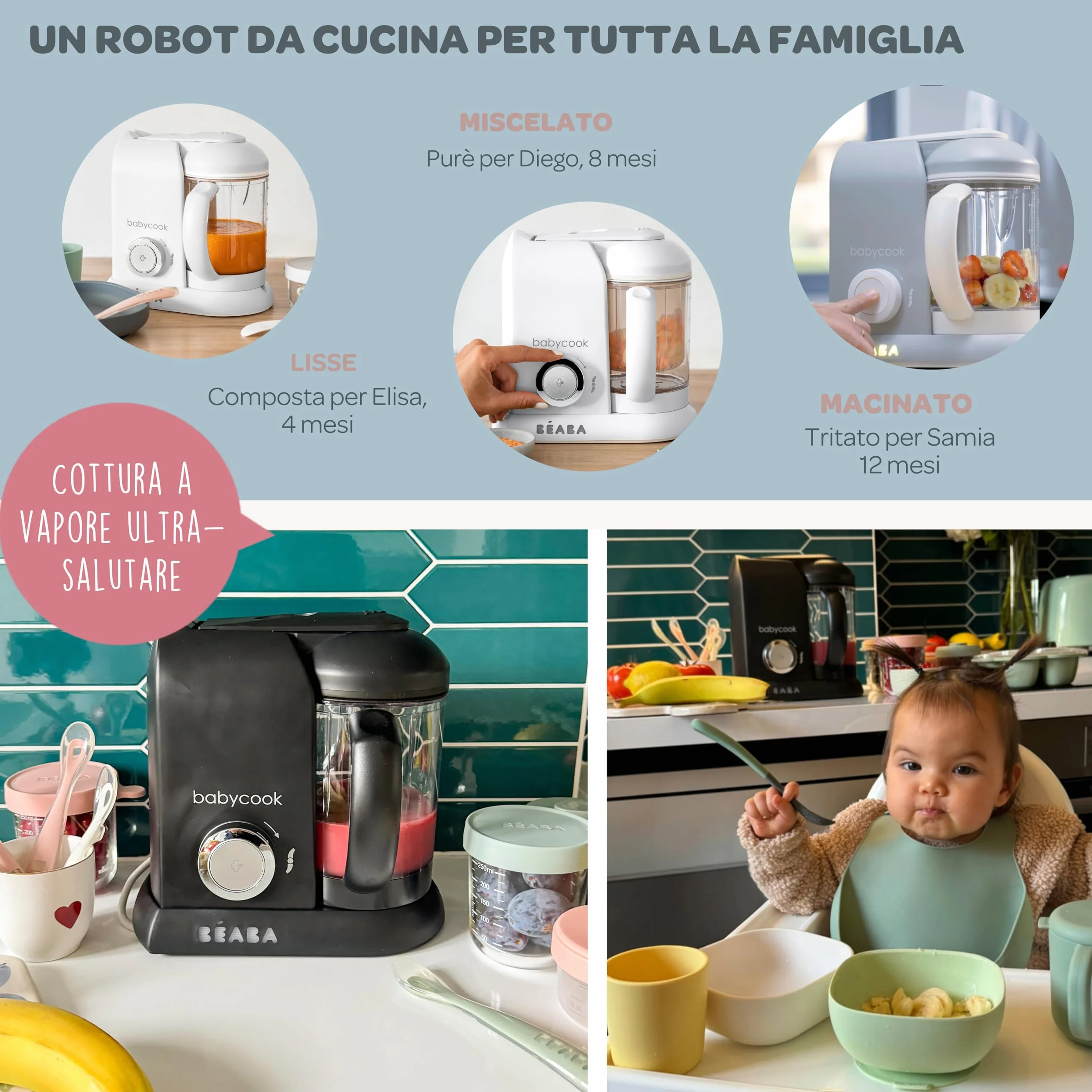 BÉABA Babycook Solo Robot dla niemowląt 4 w 1 kuchenka parowa czarne