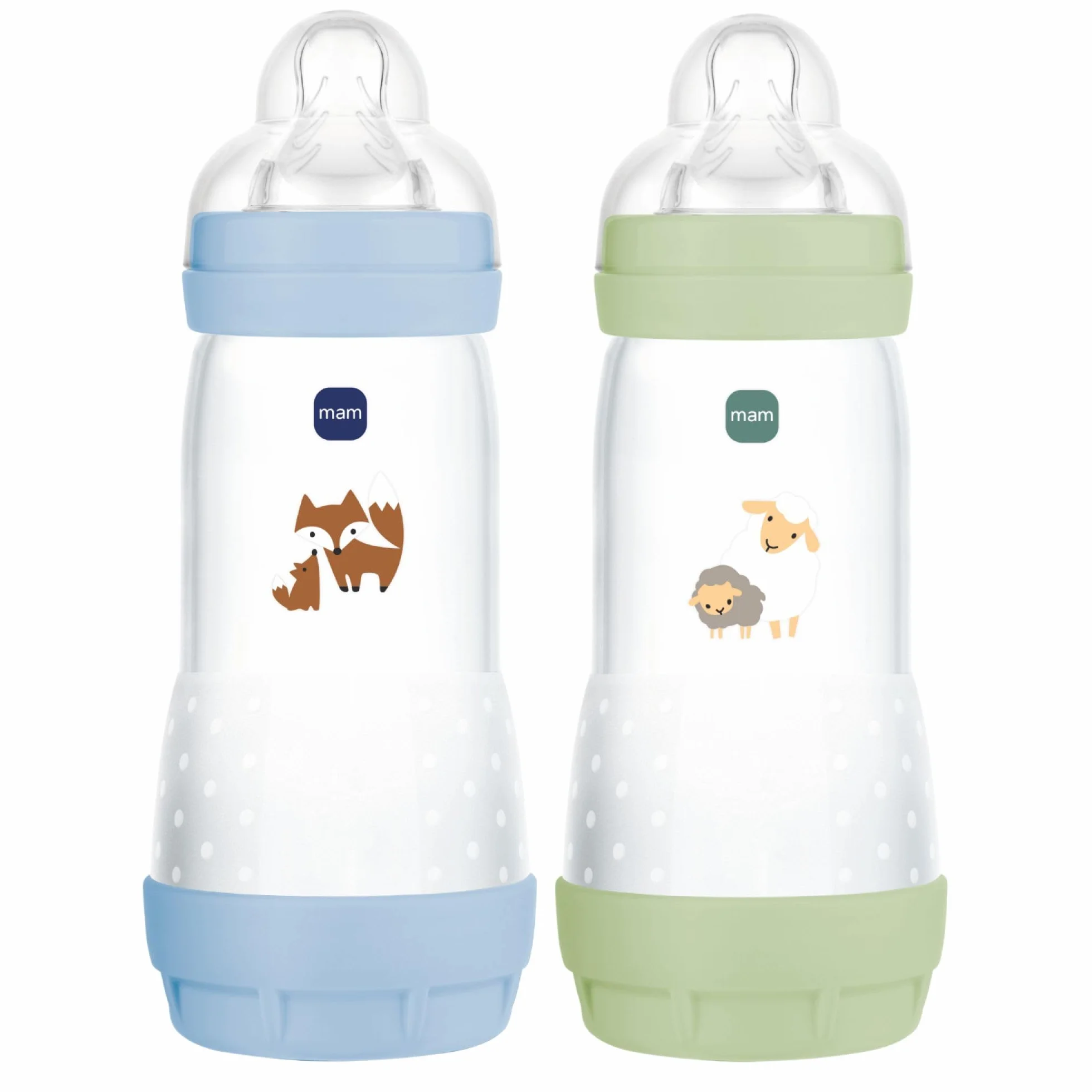 MAM Easy Start Anti-Colique 2-częściowy zestaw butelek dla niemowląt 4+ miesięcy szybkiego przepływu (2 x 320 ml) Ocean + piasek - Butelka zmniejszająca kolkę i dyskomfort dziecka - Butelka dla