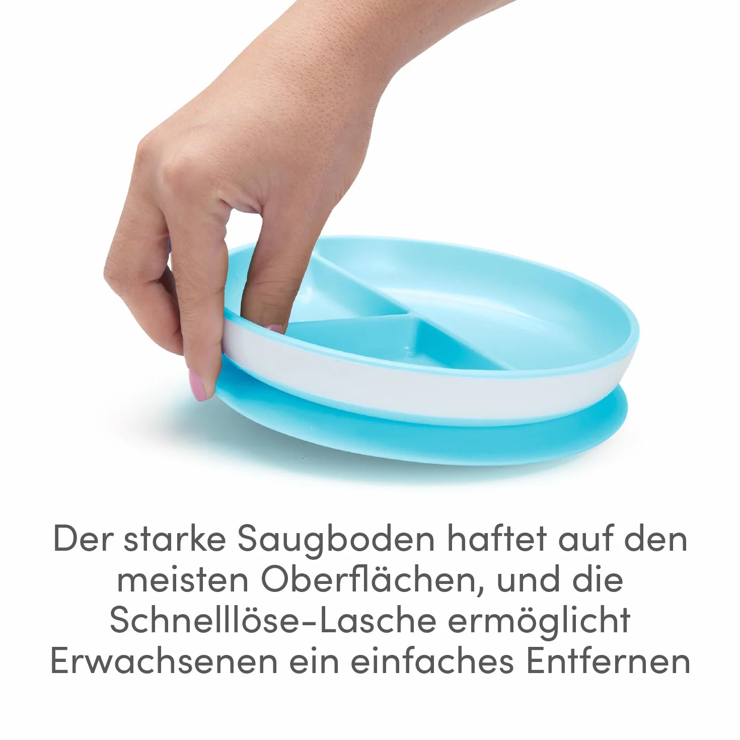 Munchkin Stay Put Divided Plates | Zestaw podzielonych talerzy dla niemowląt z przegrodami | Płyta do ssania 6+m | Bez BPA | 2 sztuki | Niebieski