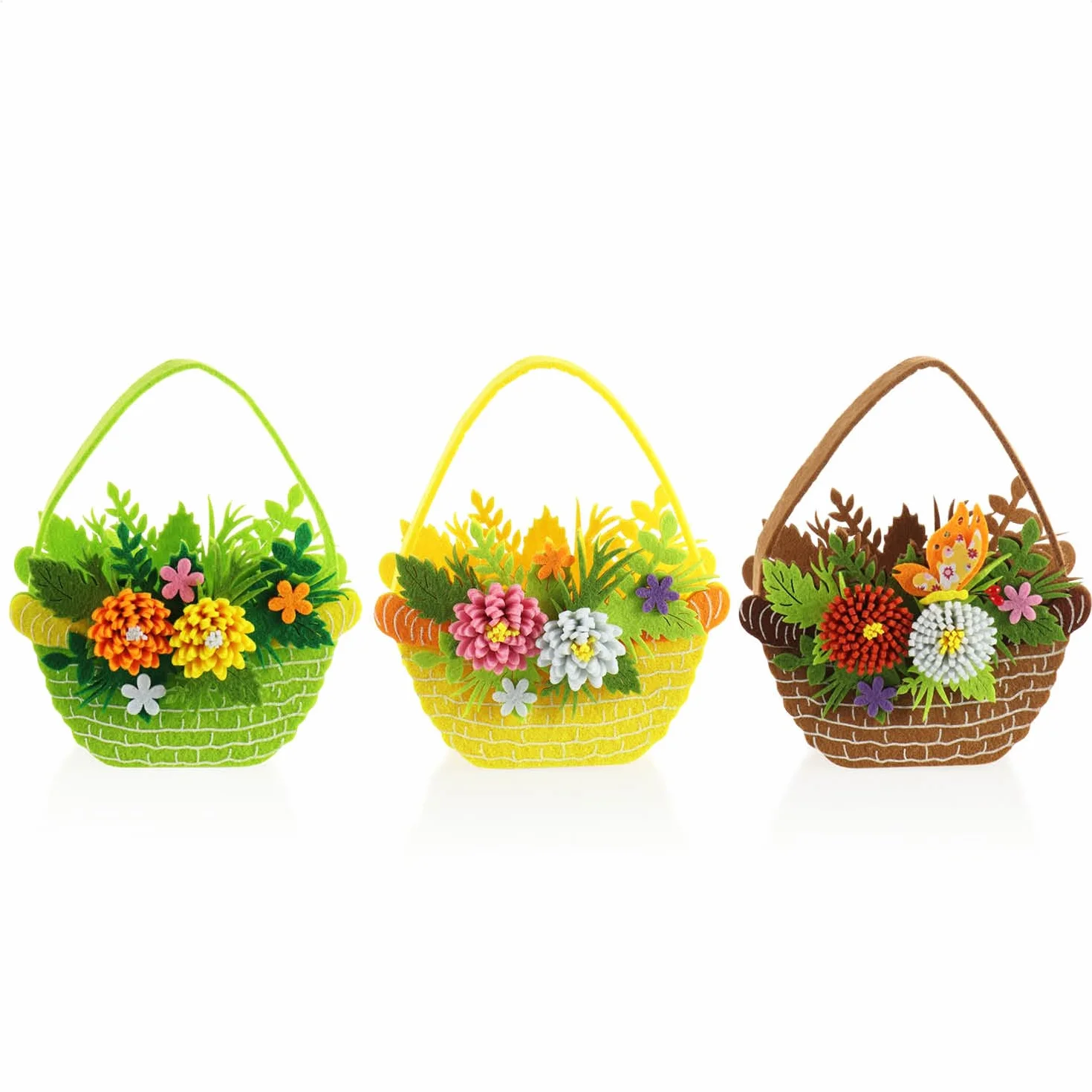 COM-FOUR® 3x Koszyczek wielkanocny z filcu - koszyczek do wypelnienia - filcowa torebka do rozdania - gniazdko wielkanocne w jasnych kolorach (3 kieszenie - 16x12cm)