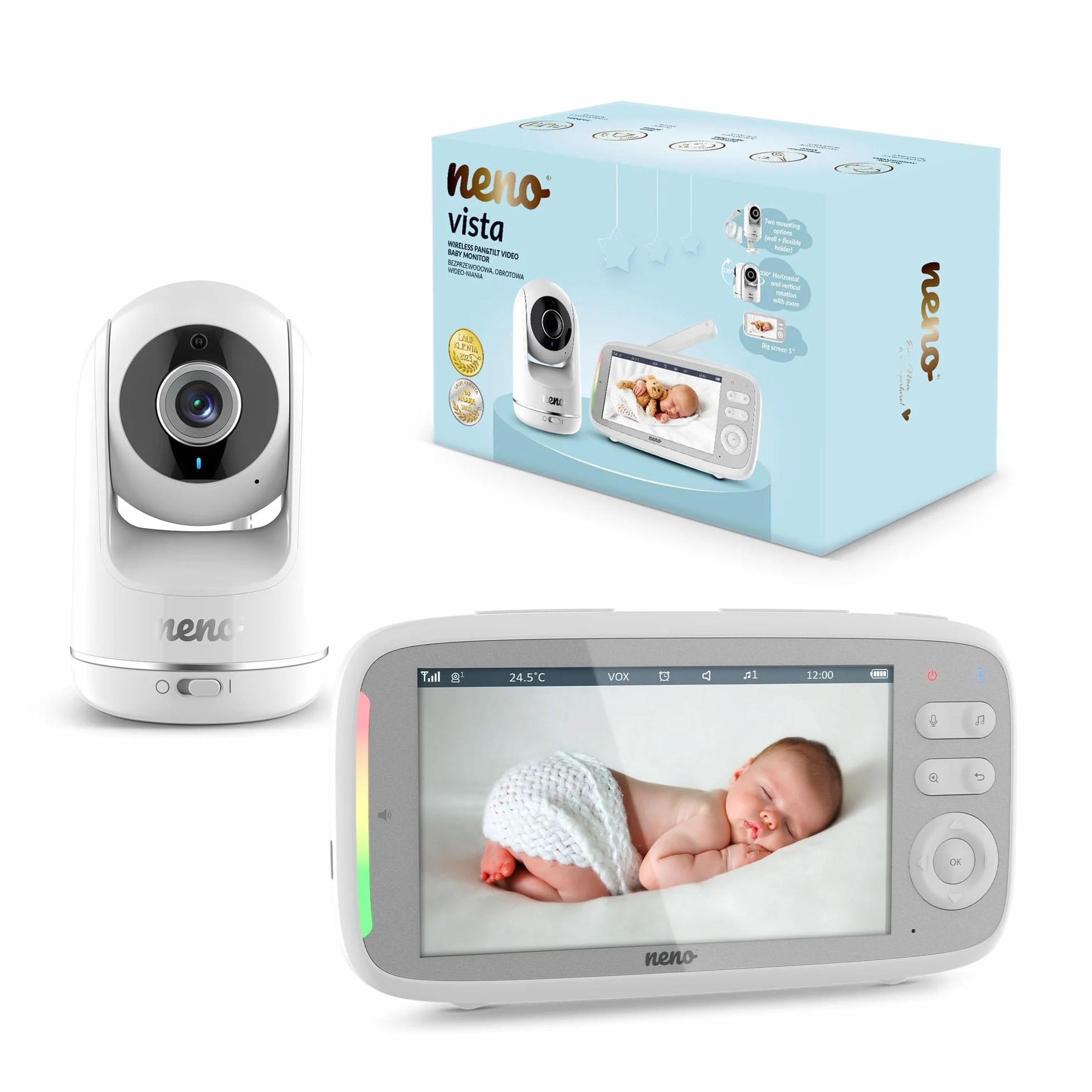 NENO Vista WiFi Baby Monitor Full HD 5" LCD Zasięg 50 m Noktowizor