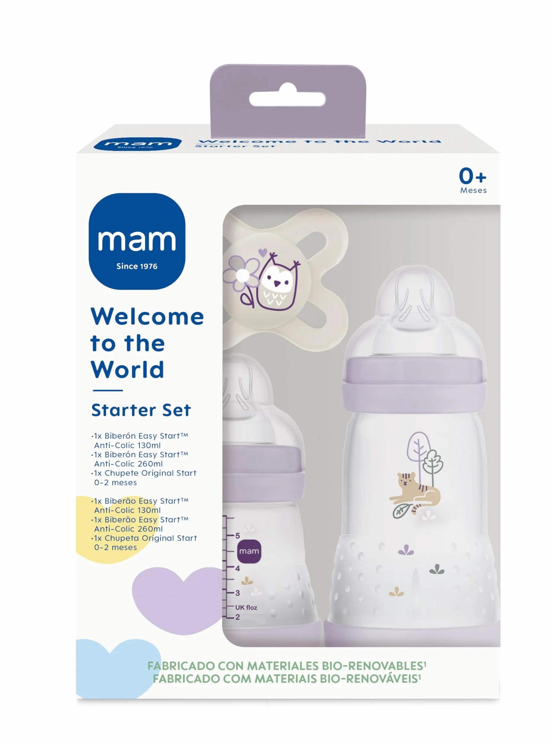 MAM G124 Zestaw Butelek Antykolkowy Easy Start 130ml i 260ml z Smoczkiem 0-2 Miesiące, Różowy