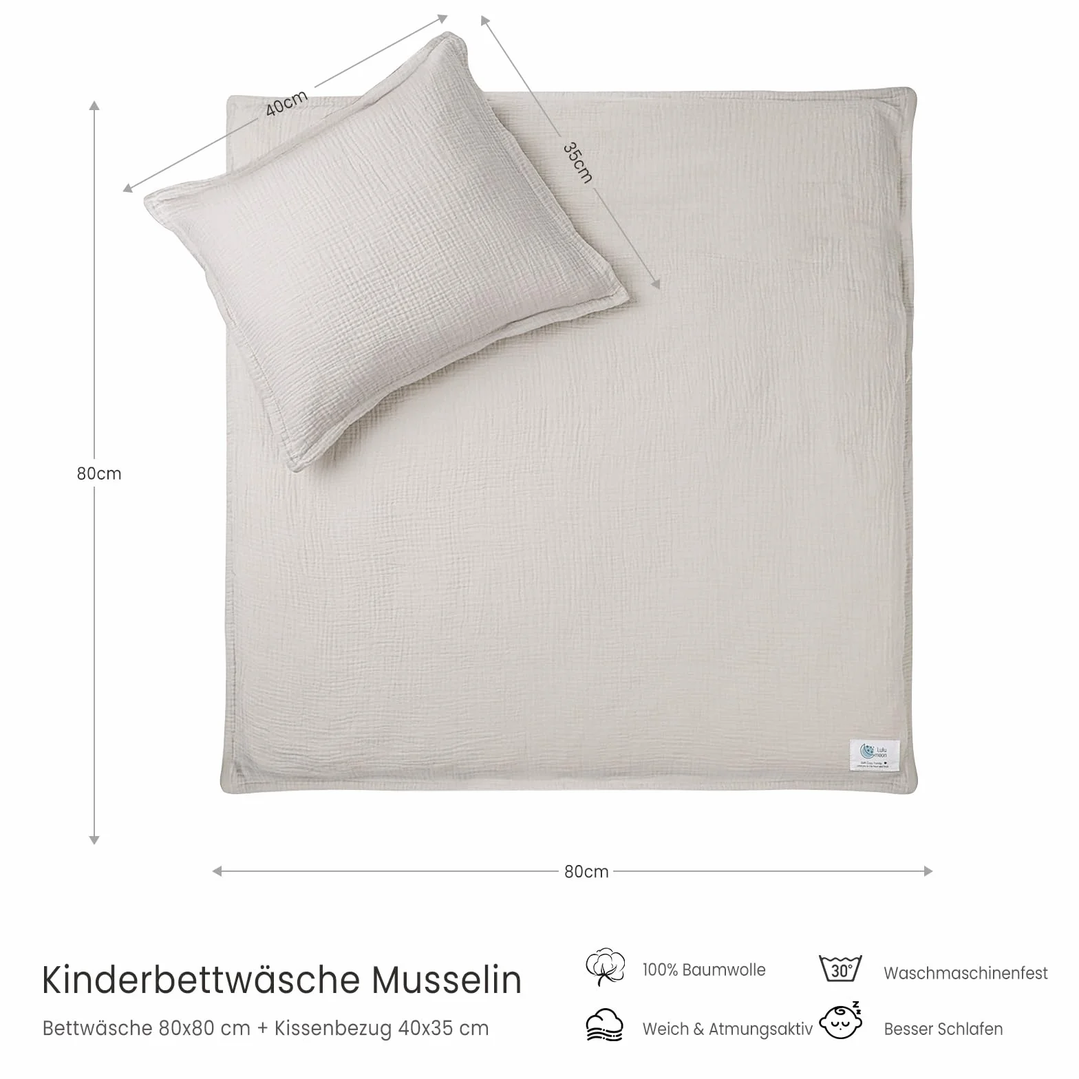lulumoon Pościel z muślinu dla niemowląt 80x80 Oeko-TEX Standard bawełna zestaw