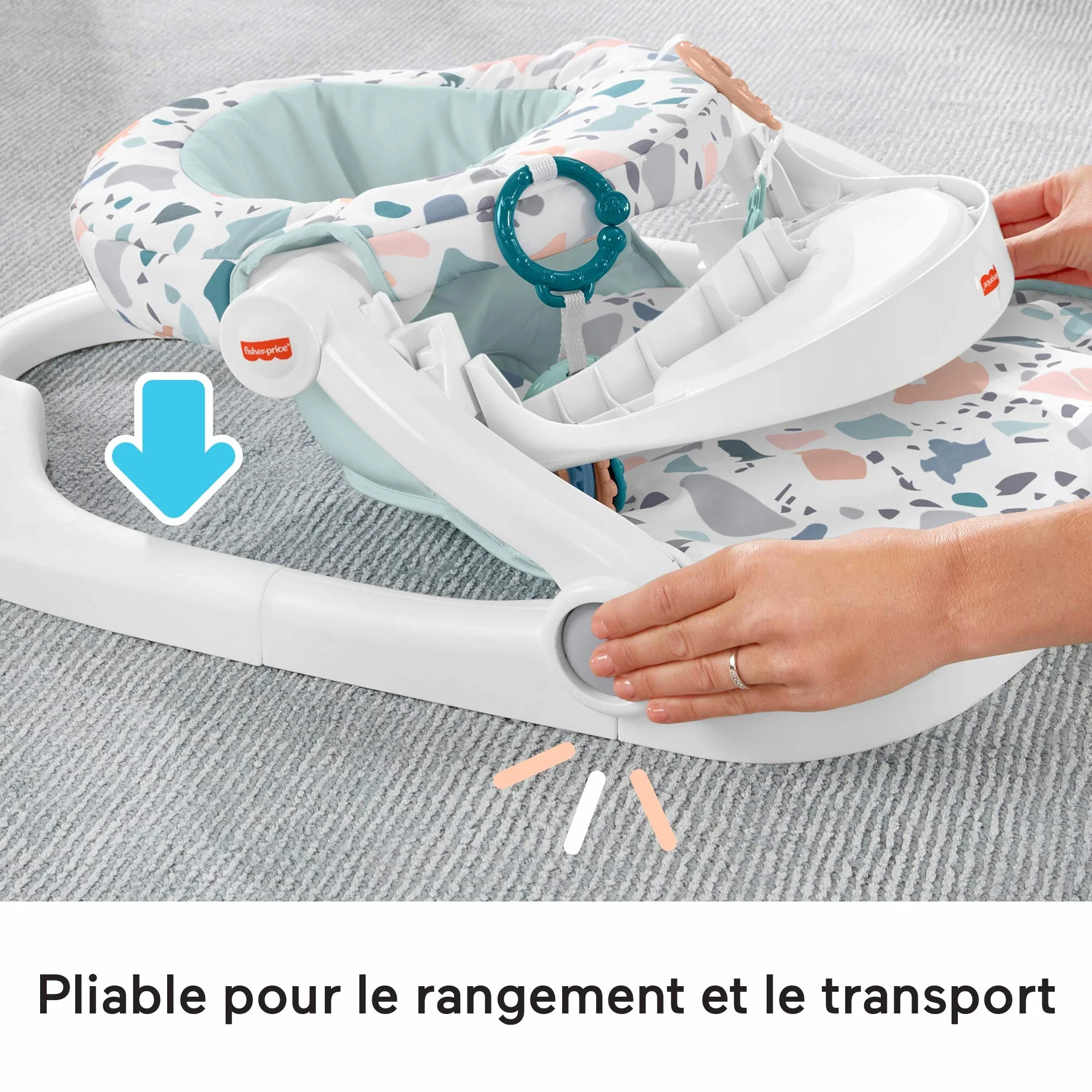 Fisher-Price Portable Baby Chair with Tray and 2 Baby Toys, Sit-Me-Up Floor Seat, Pacific Pebble