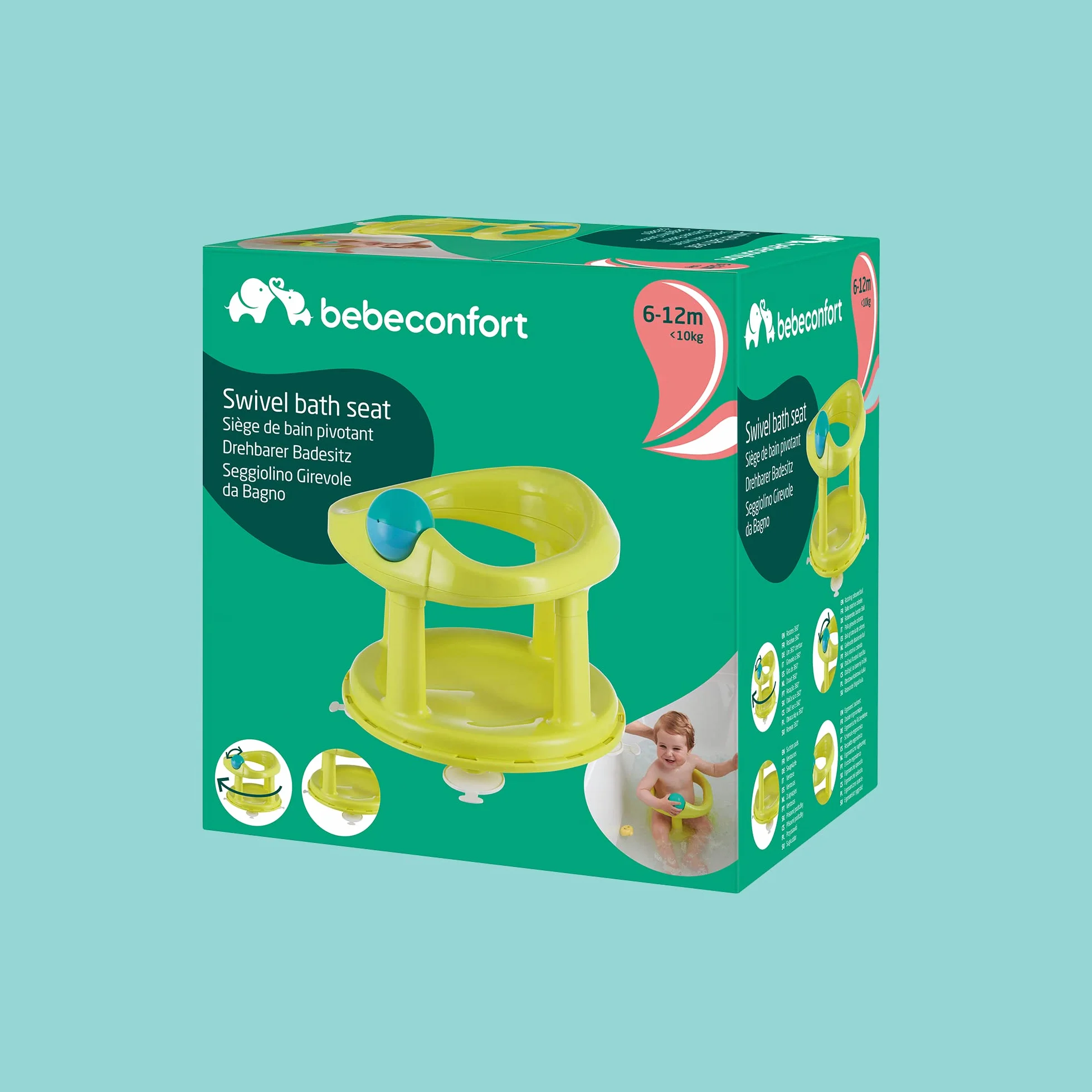 Bebeconfort Obrotowe Siedzisko do Kąpieli, Siedzisko do Kąpieli, Ergonomiczne, 6-12 miesięcy, maks. 10 kg, Lime (Limonka)