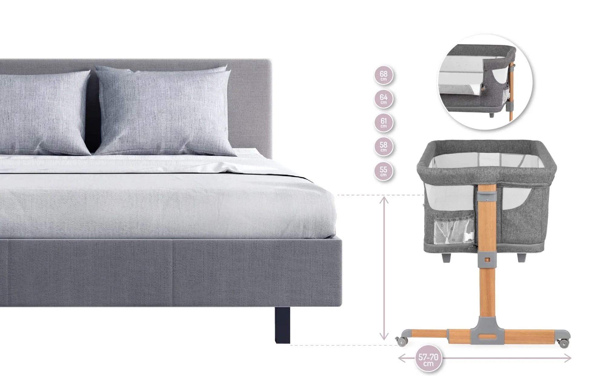 Momi SMART BED Łóżeczko, Szary, 55 x 95 cm