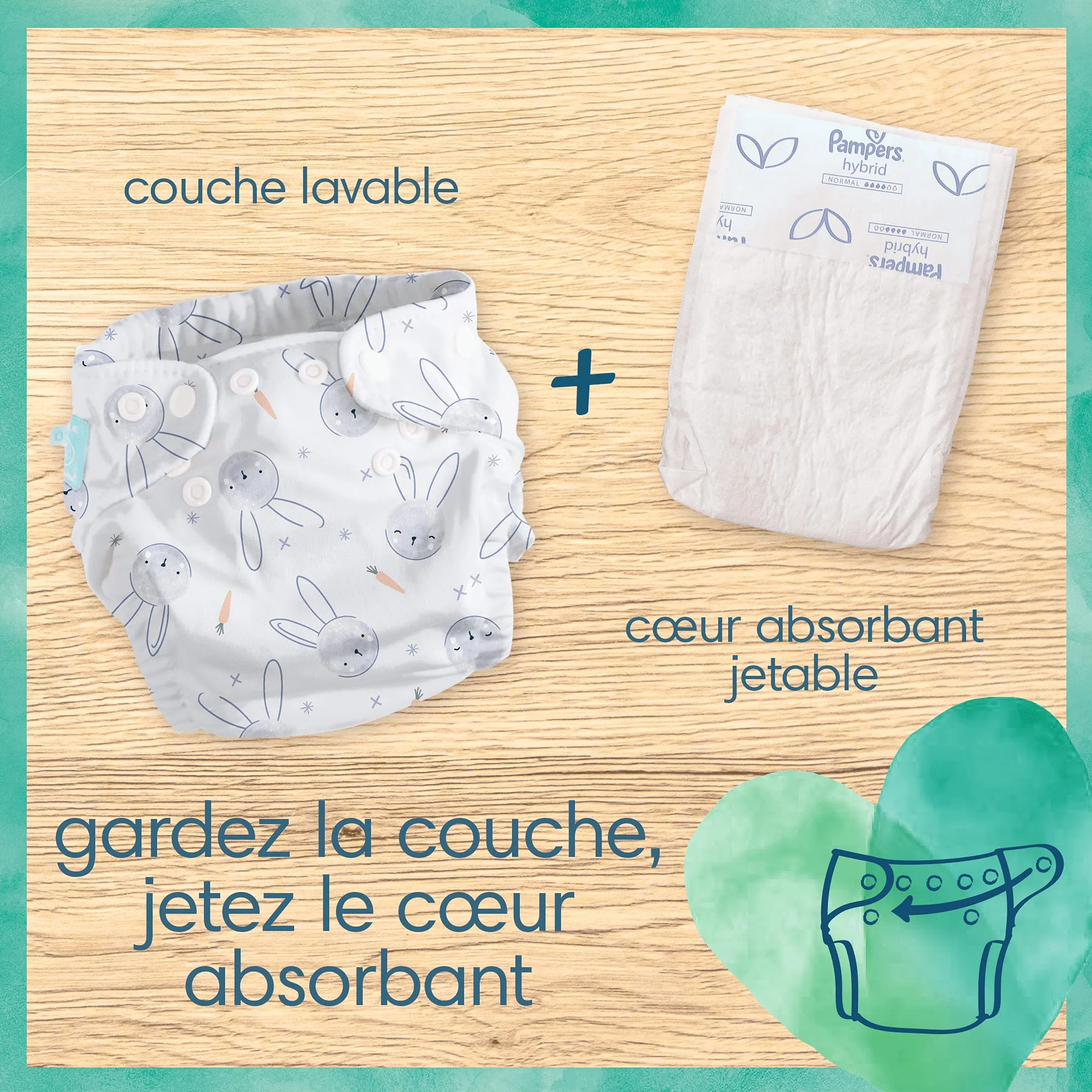 Pampers - Harmony Hybrid Starter Pack, 3 pieluchy do prania + 25 jednorazowych warstw wierzchnich - 1 opakowanie
