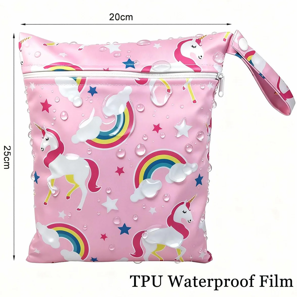 Wetbag torba na mokro do przedszkola, 2 sztuki, różowa jednorożec, wodoszczelna, przenośna, torba na pieluchy w podróży, mała torba na mokre rzeczy kąpielowe, wielokrotnego użytku, torba do