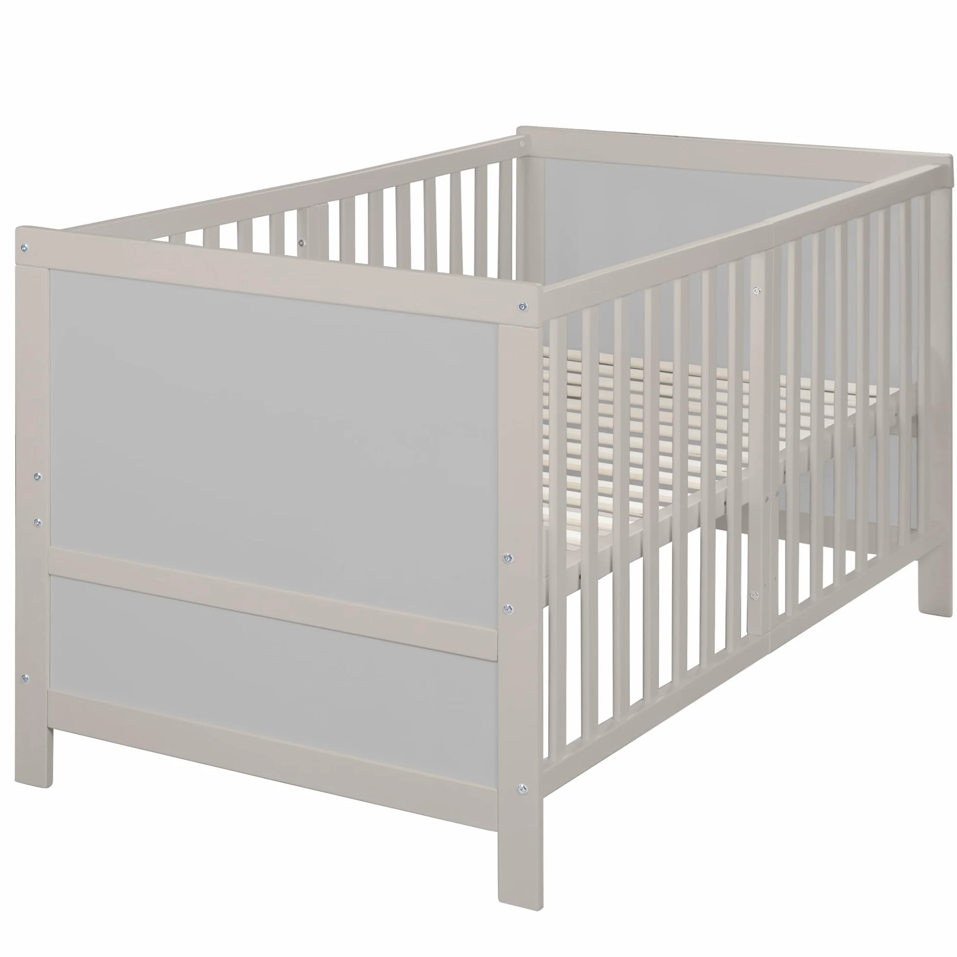roba Łóżeczko EASY SLEEP 70 x 140 cm z wliczonymi narożnikami do przebudowy - Rośnie razem z dzieckiem, 3-stopniowa regulacja wysokości - 3 wyjmowane szczebelki - Drewno Naturalne/Szare