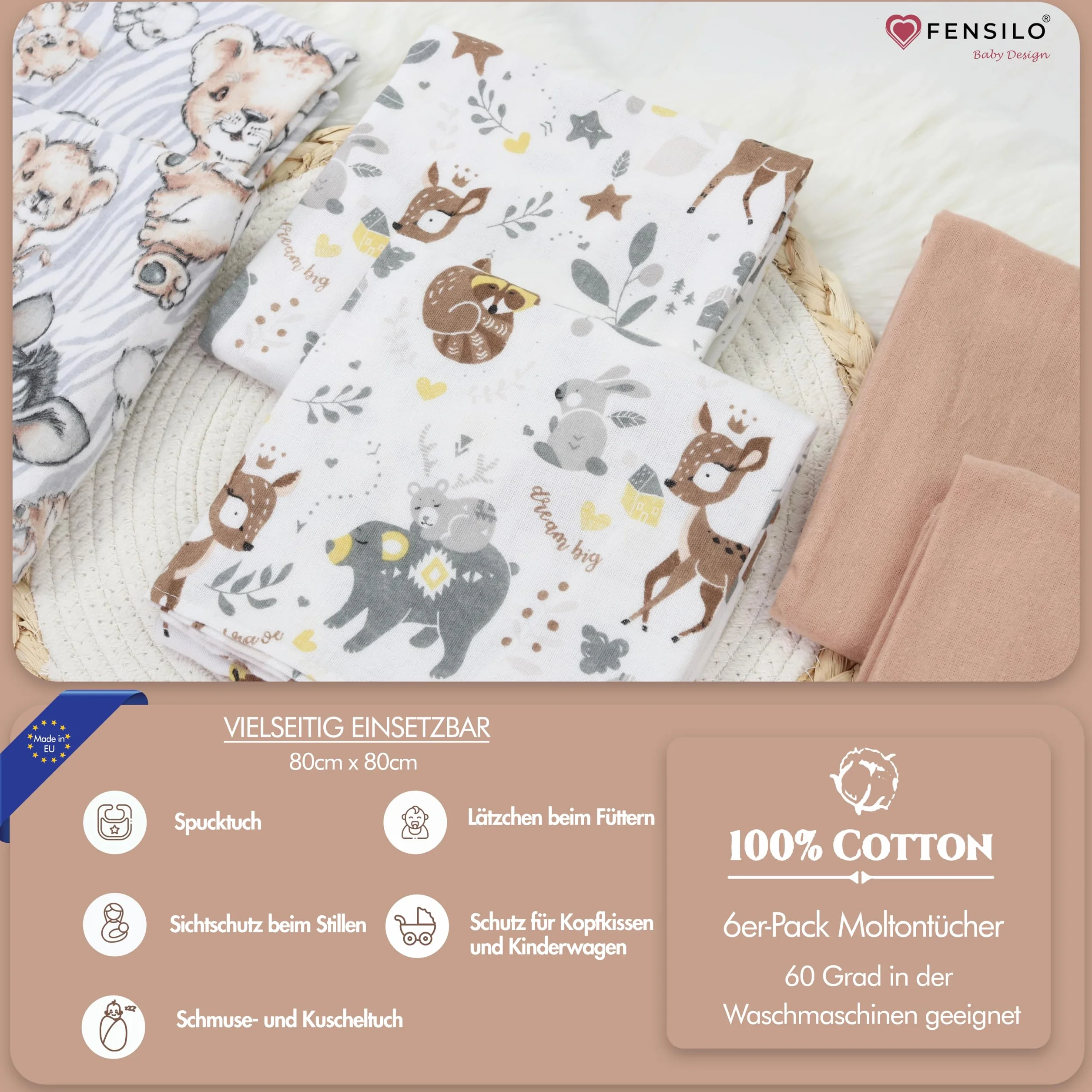 Chusteczki Molton 5 szt. 80x80 cm 100% bawełna flanelowe pieluchy dla dziecka