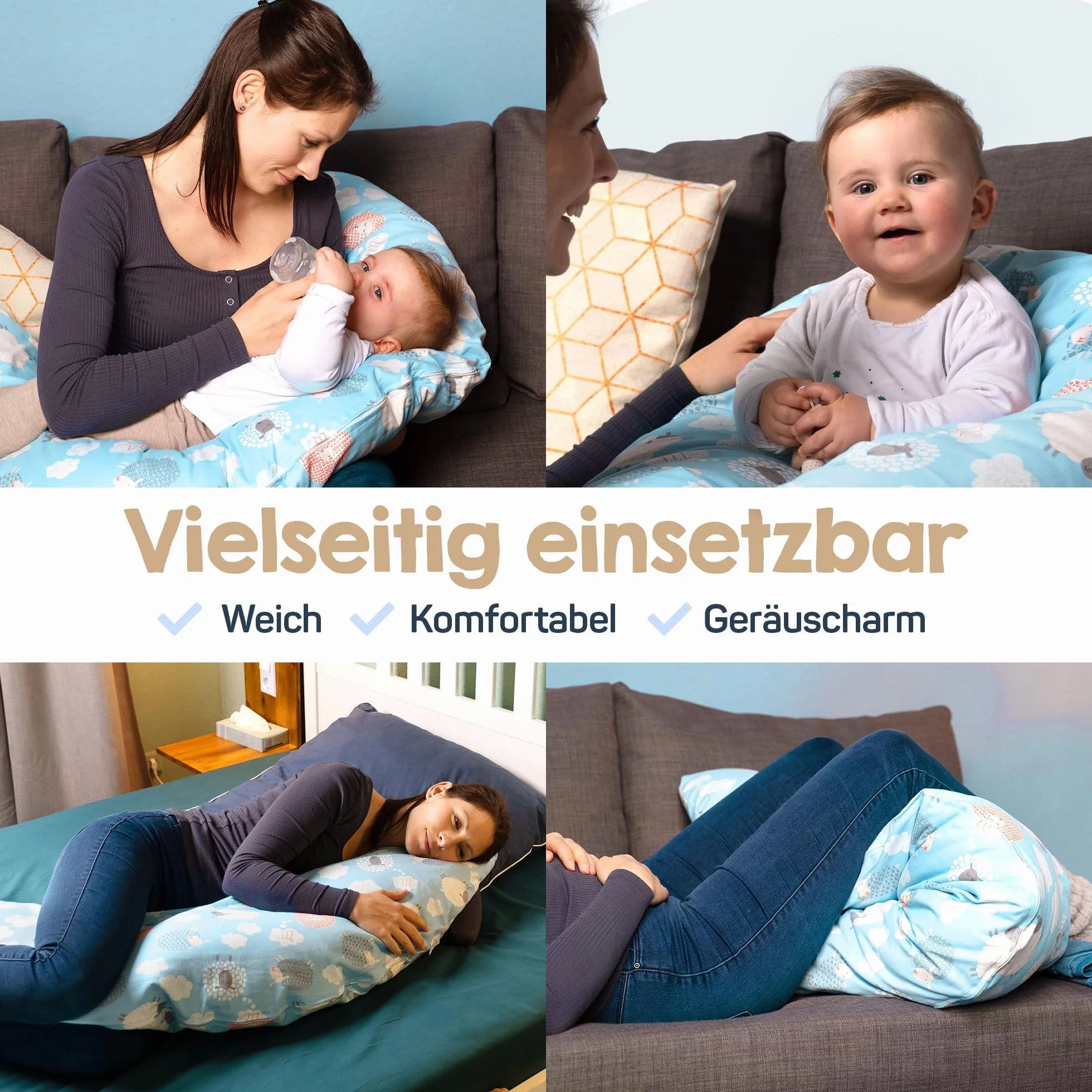 Baby's Stillkissen XXL - 190 cm Poduszka ciążowa z poszewką - Przetestowana poduszka ciążowa dla dzieci i dorosłych - Przytulna poduszka do karmienia, poduszka dla śpiących na boku i poduszka do