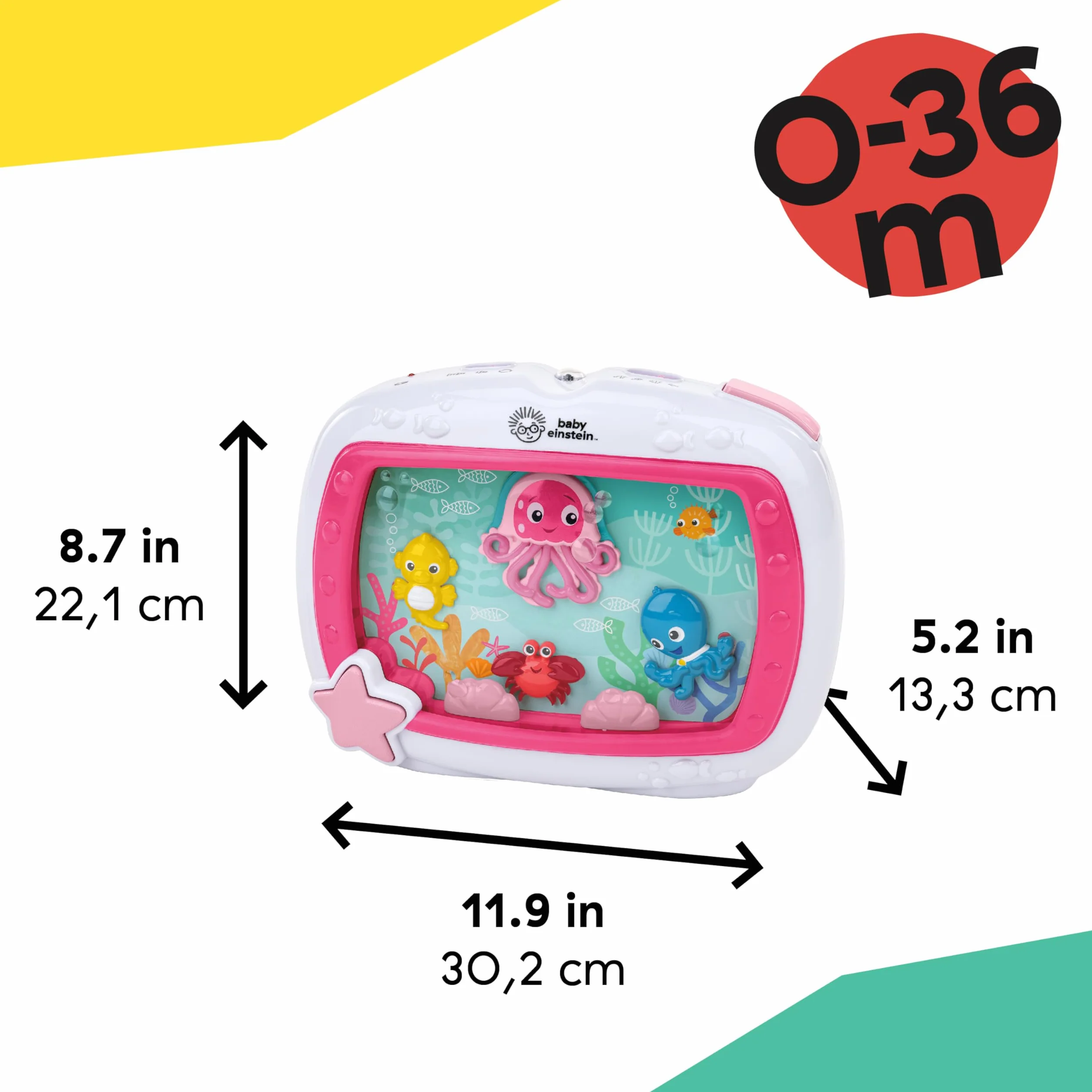 Baby Einstein Sea Dreams Soother automat dźwiękowy do spania i zabawka do łóżeczka dziecięcego z pilotem zdalnego sterowania, kojące światło nocne i białe szumy dla noworodka, dla spokojnego snu, 0+