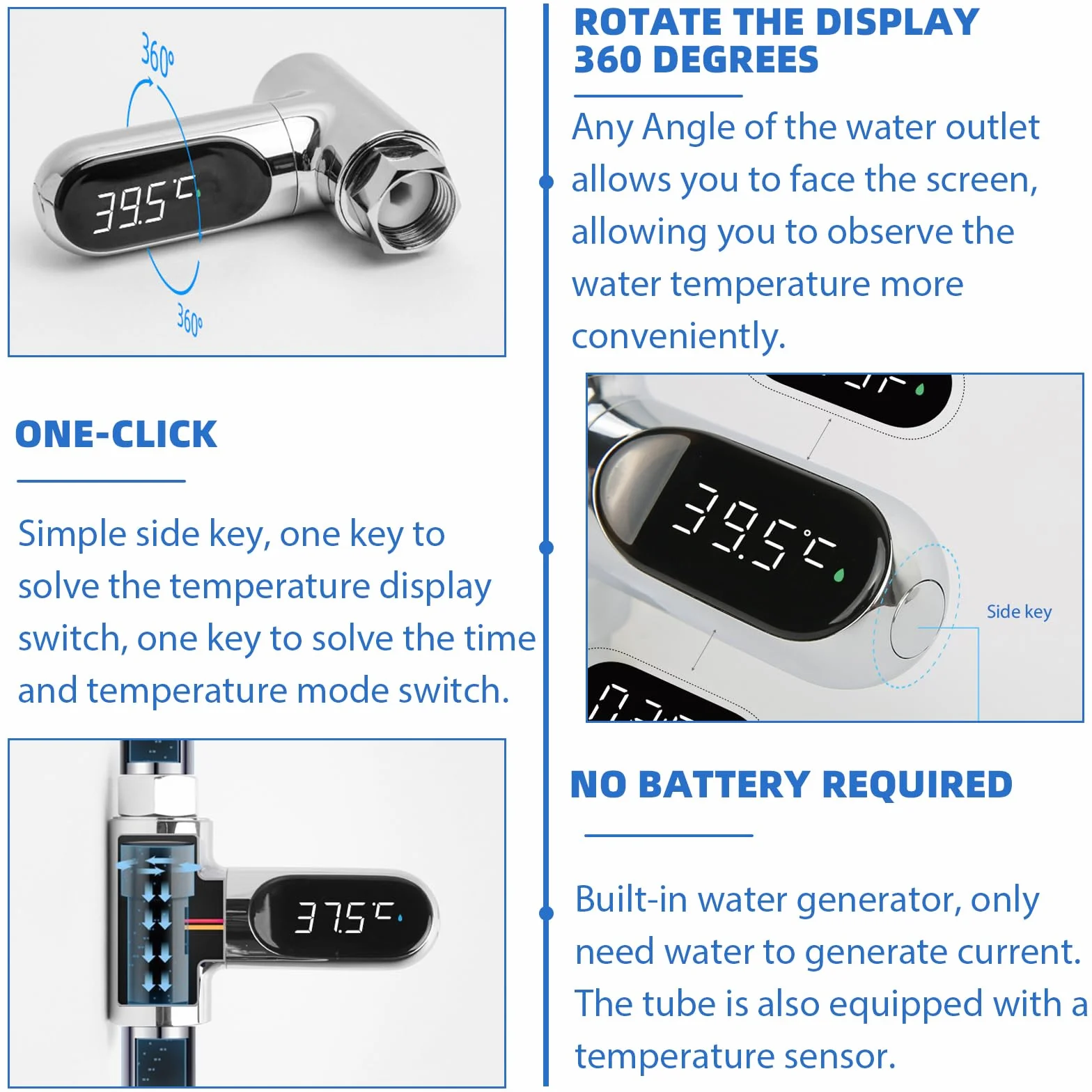 BAIFULAI Cyfrowy Termometr Kąpielowy LED 0-100℃ Obracany 360° Ekran