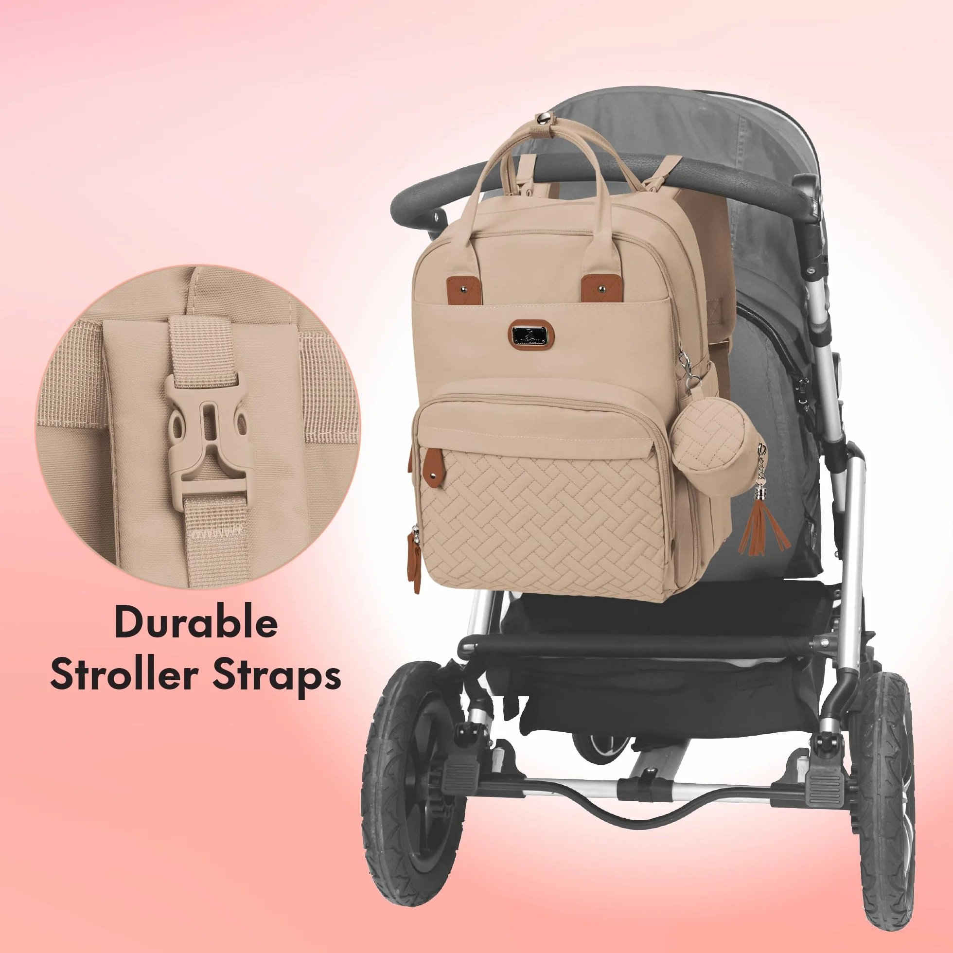 Dikaslon Wickeltasche plecak duży plecak wiklinowy z wielofunkcyjnymi poduszkami dla dzieci i mobilnymi klapami - Schnullerhalter und Kinderwagengurte - dla mamy i taty, rozmiar Einheitsgröße
