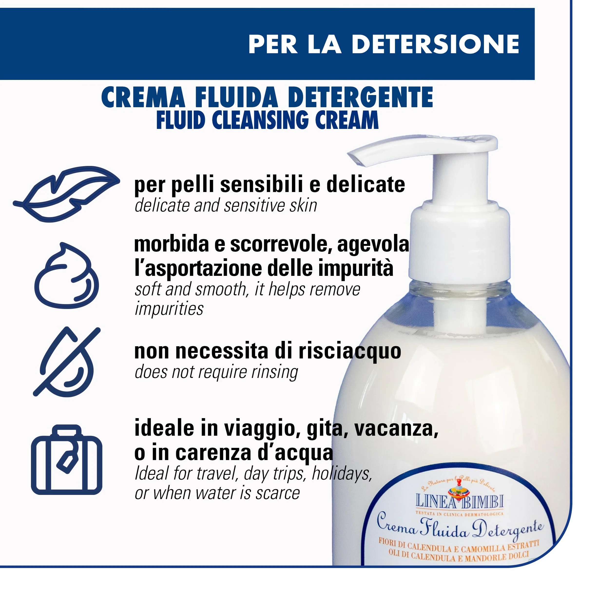Helan, Linea Bimbi, Krem nawilżający dla niemowląt, krem do ciała dla dzieci, płyn i detergent - Kojący i odżywczy krem nawilżający do ciała dla niemowląt i dzieci, z nagietkiem i słodkimi migdałami -
