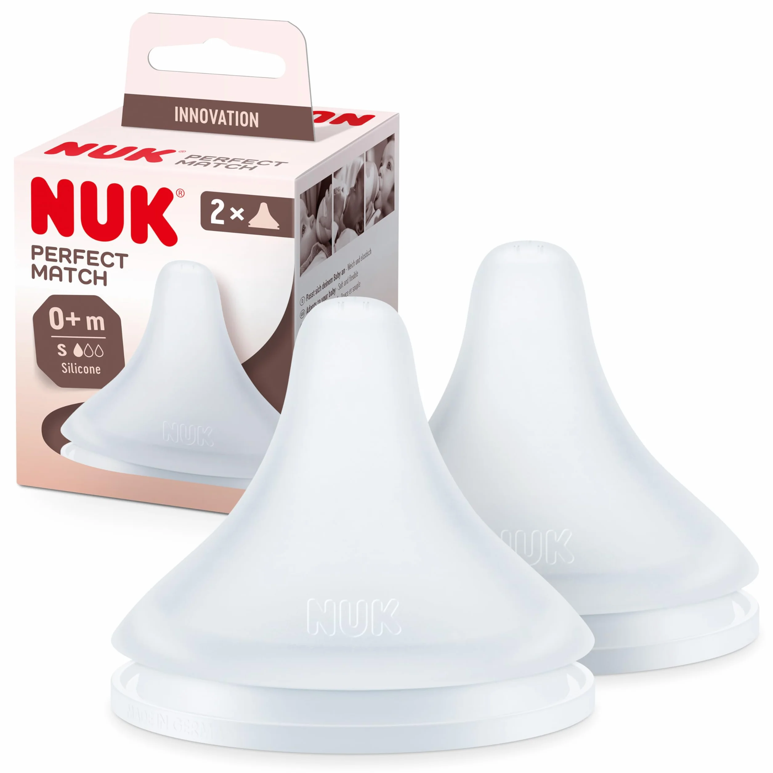 NUK Perfect Match smoczek do butelek dla niemowląt 0+ miesięcy silikonowy S 2 szt