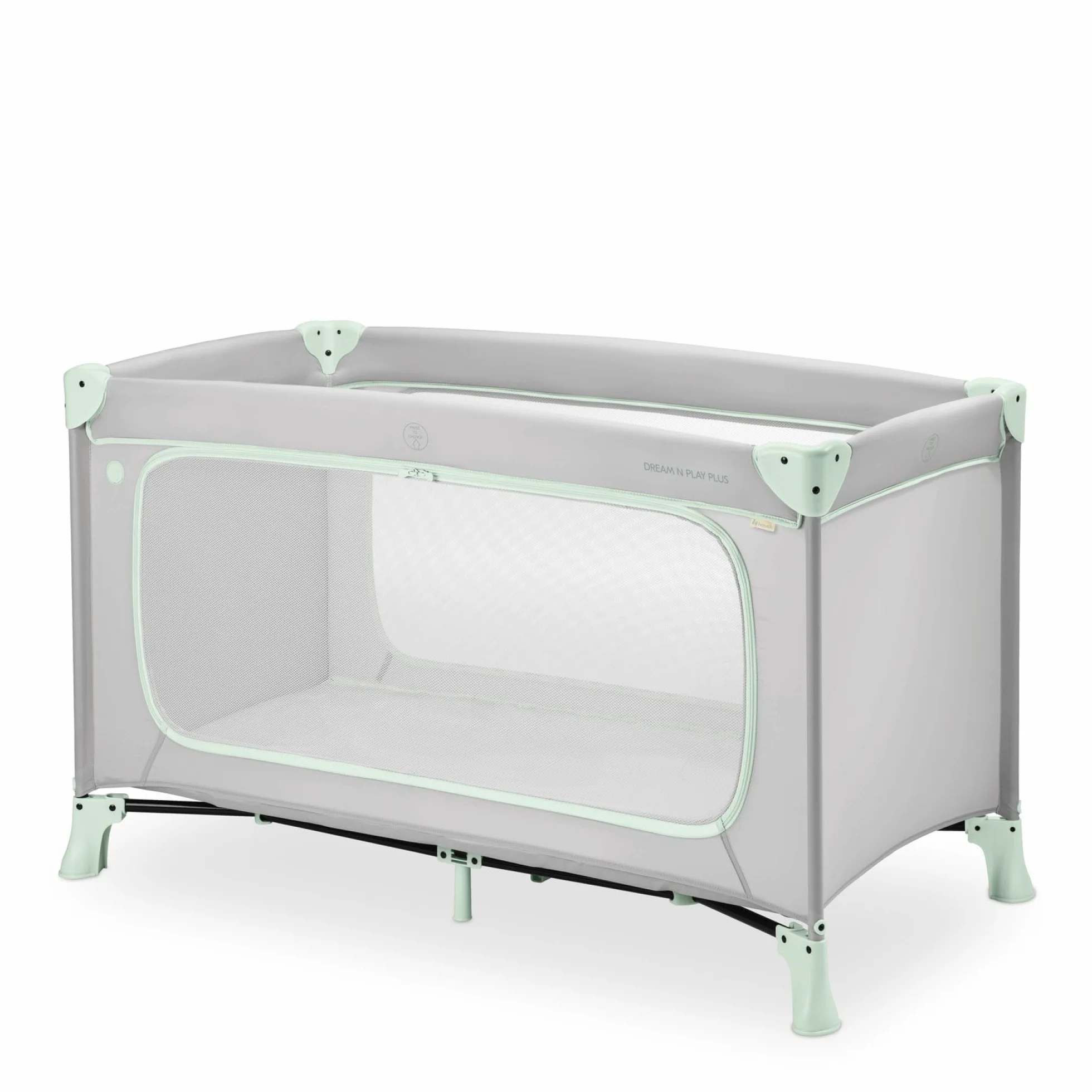 hauck Dream N Play Plus, Dusty Mint - dziecięce łóżko podróżne z torbą transportową – duży zamek do zabawy – małe składane – dziecięce łóżeczko podróżne dla małych dzieci od urodzenia do 15 kg
