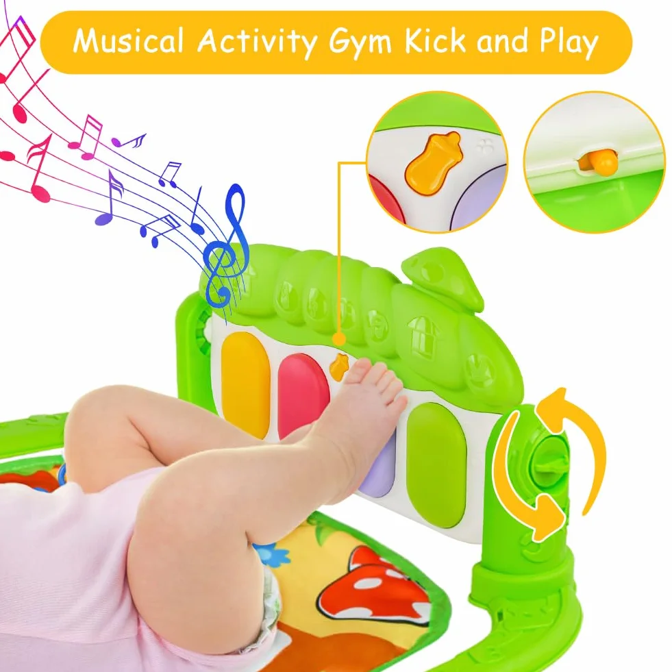 AOMIG Piano-Gym Mata Edukacyjna dla Niemowląt do Raczkowania z Muzyką i Światłami, Zielony