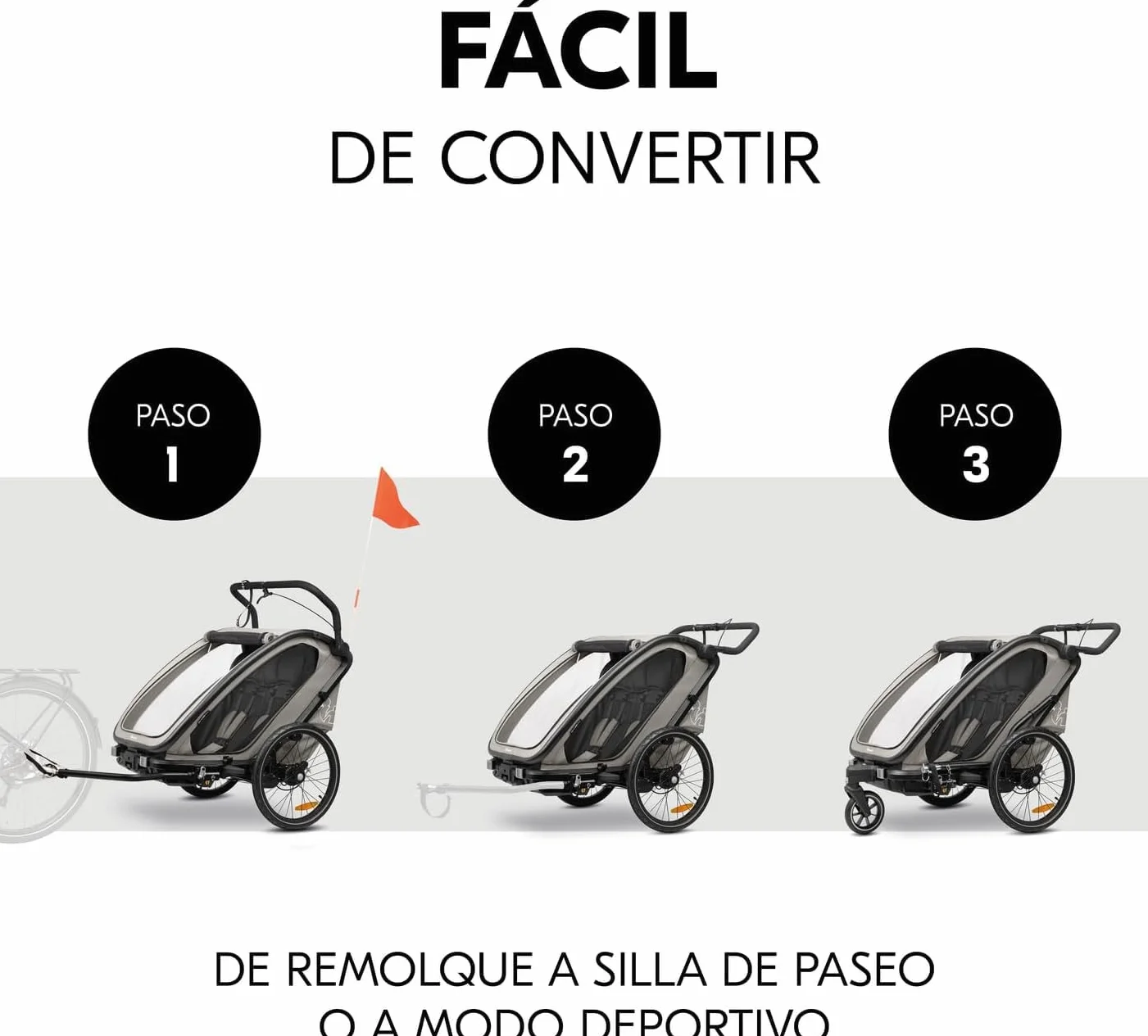 hauck Bike N Walk Duo, Light Grey, przyczepa rowerowa dla dzieci, 2 osoby, 6 miesięcy do 22 kg / 120 cm, kompletny zestaw z akcesoriami, koło do wózka, hamulec ręczny, zawieszenie, oparcie odchylane