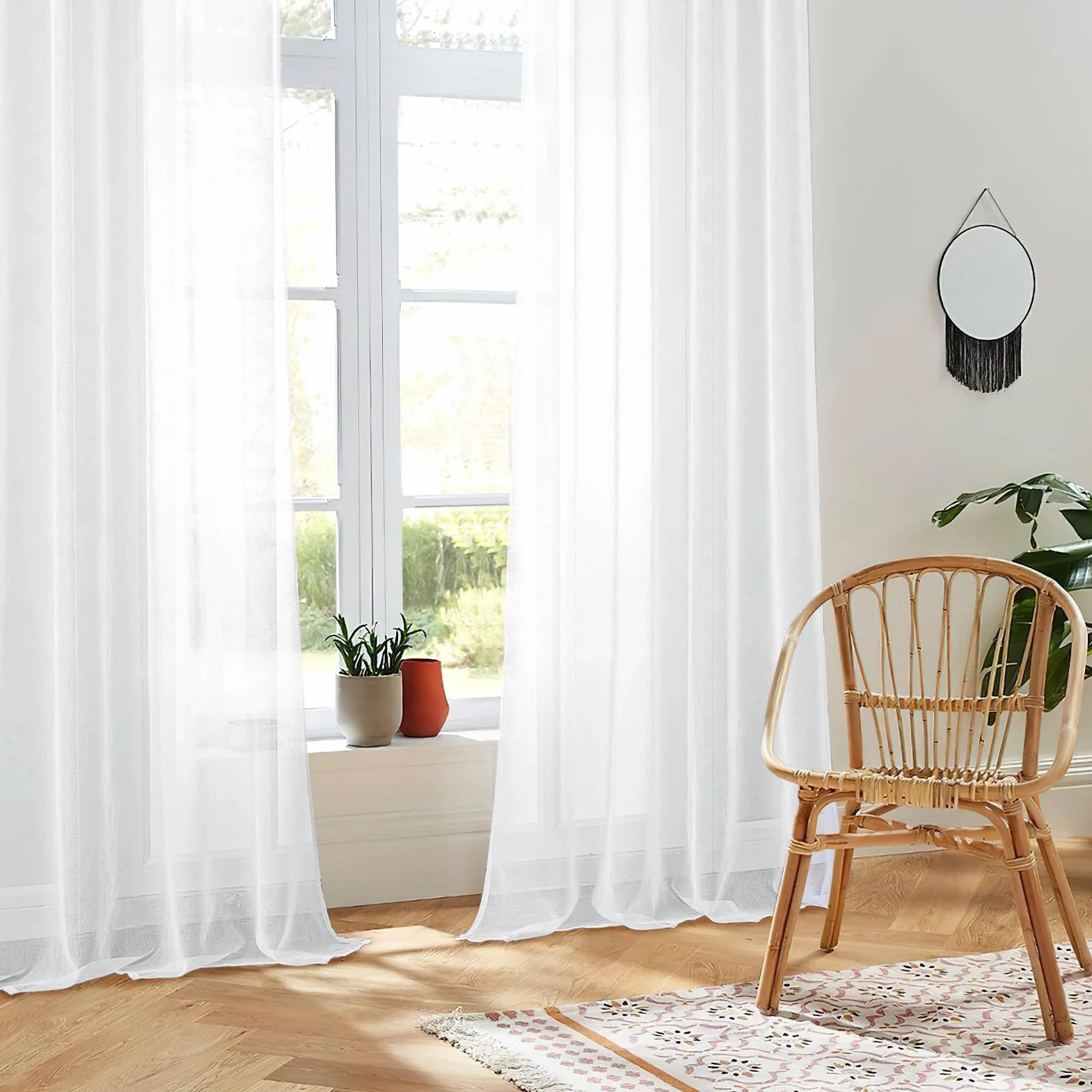 CUTEWIND Firanki białe, przezroczyste, do sypialni, na przelotkach, zestaw 2 sztuk, 200 cm długości, 140 cm szerokości, zasłony z oczkami, przezroczyste, na okno, do salonu, pokoju dziecięcego